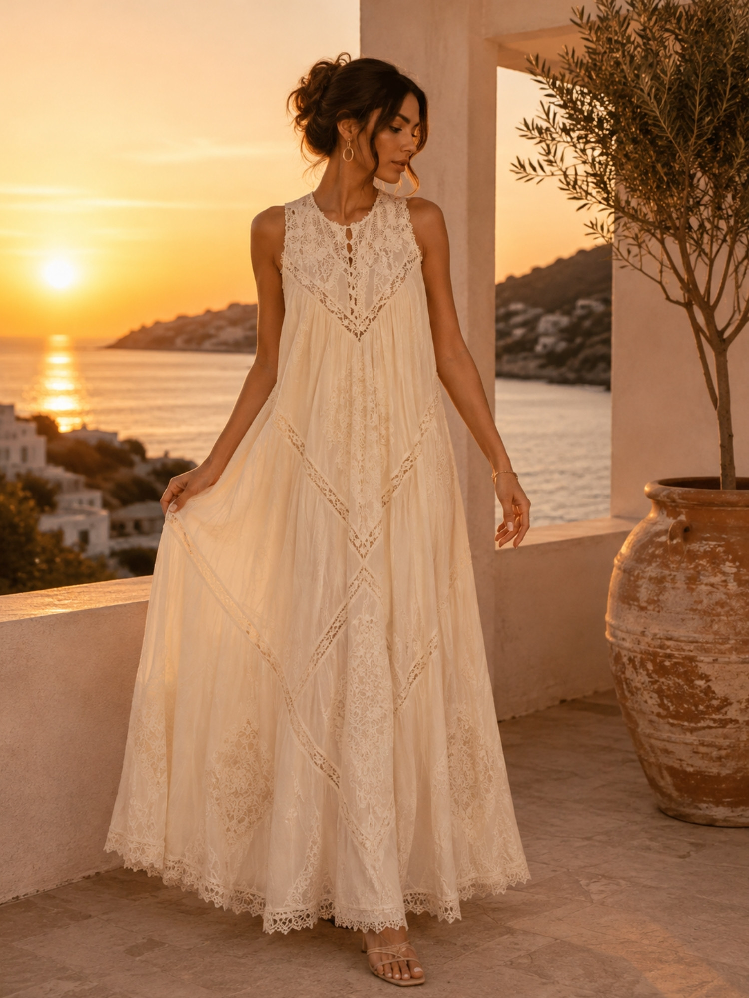 Ivory Cotton Embroidered Maxi Dress SK62326 - Image 5