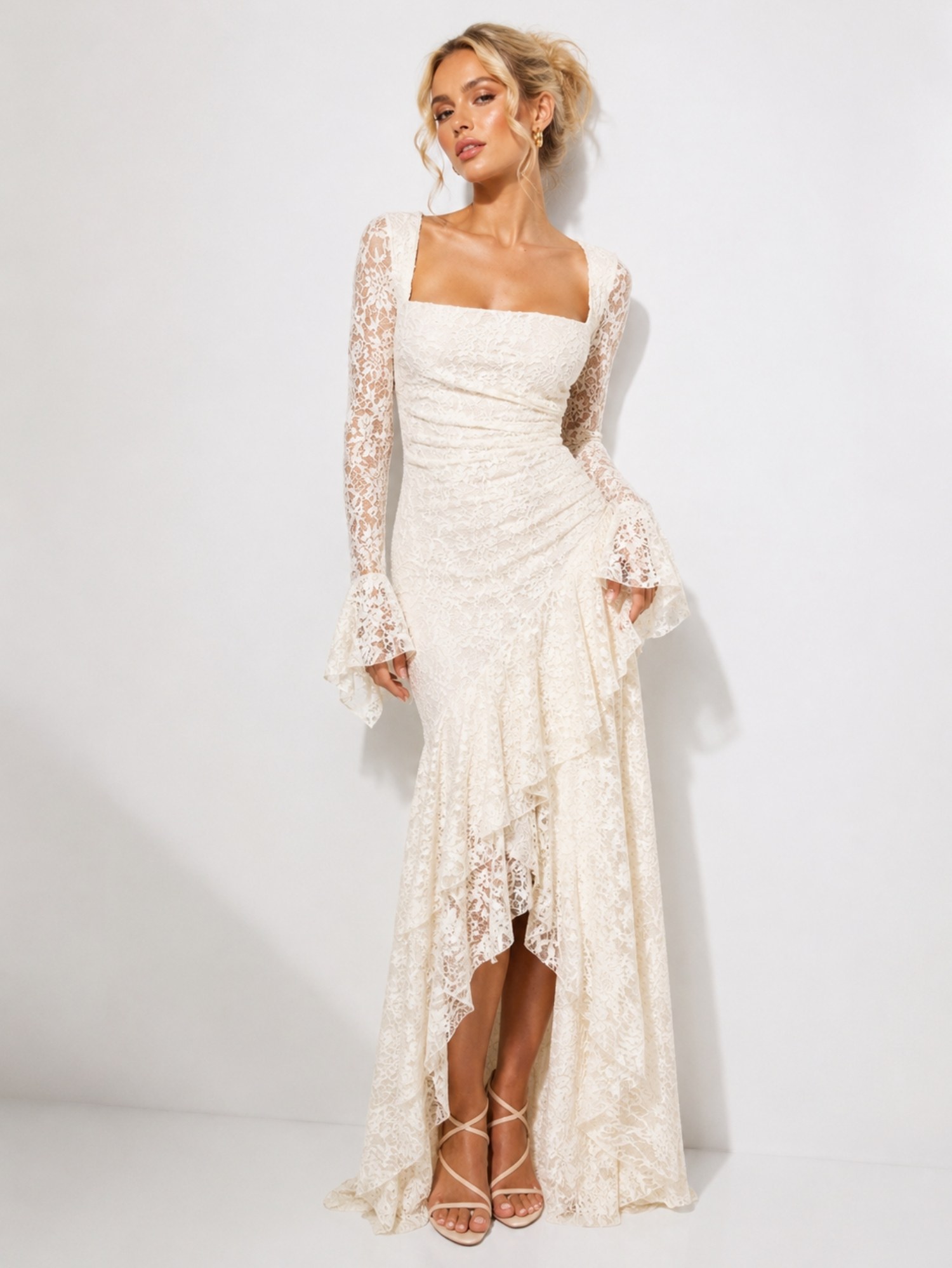 Ivory Lace Asymmetrical Mermaid Dress SK62376