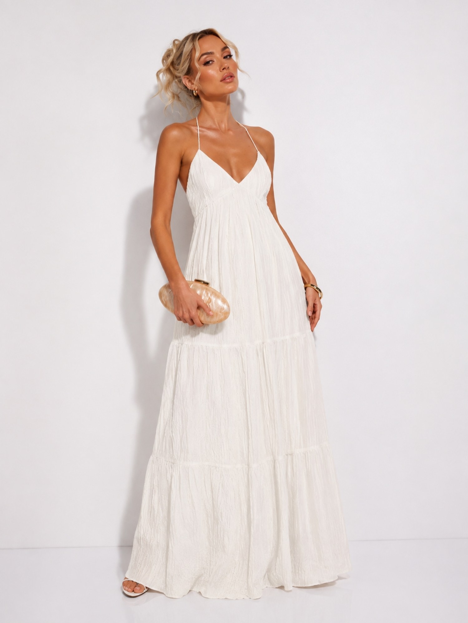 Ivory Halter Tiered Maxi Dress SK62396