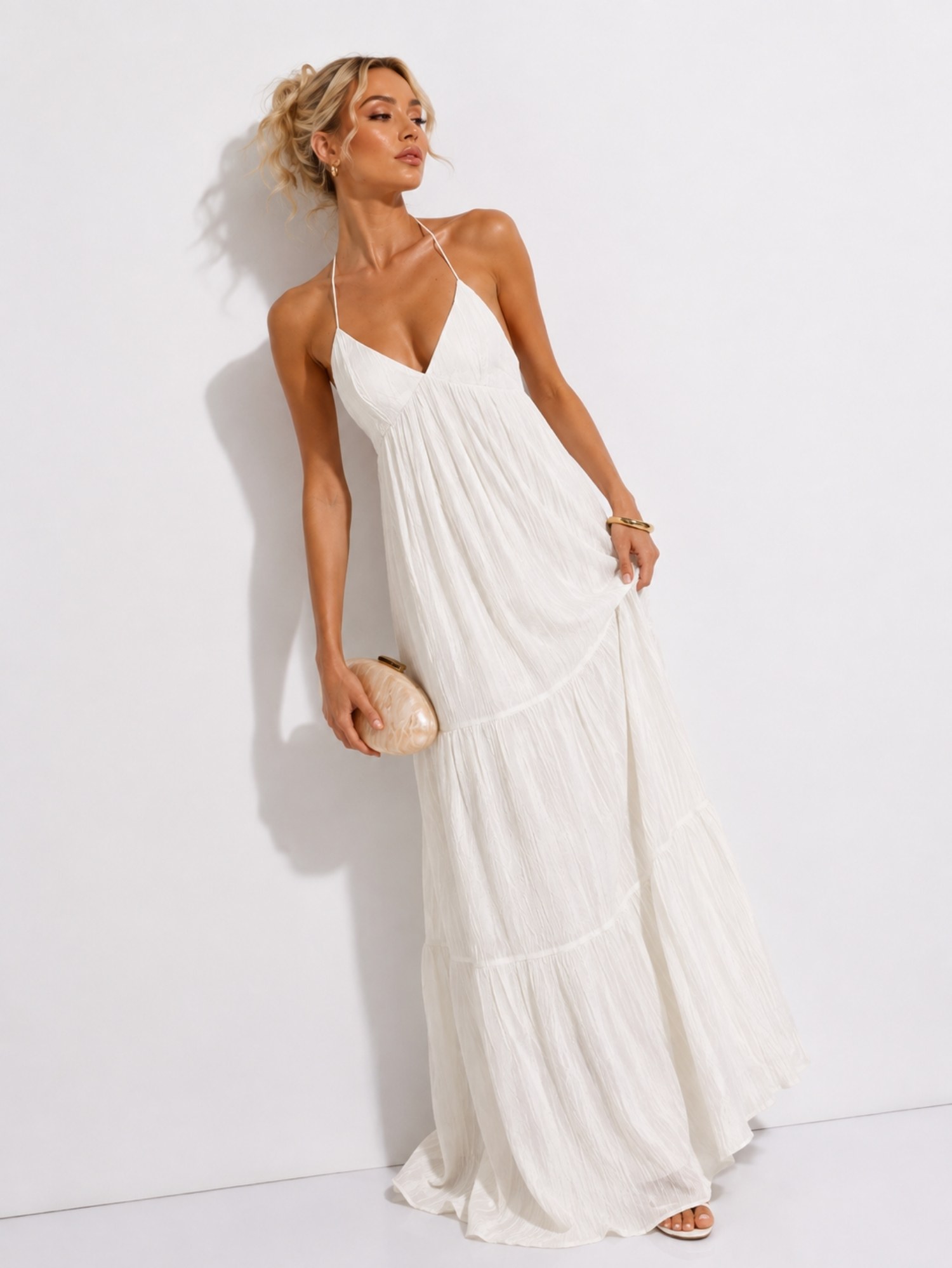 Ivory Halter Tiered Maxi Dress SK62396 - Image 5