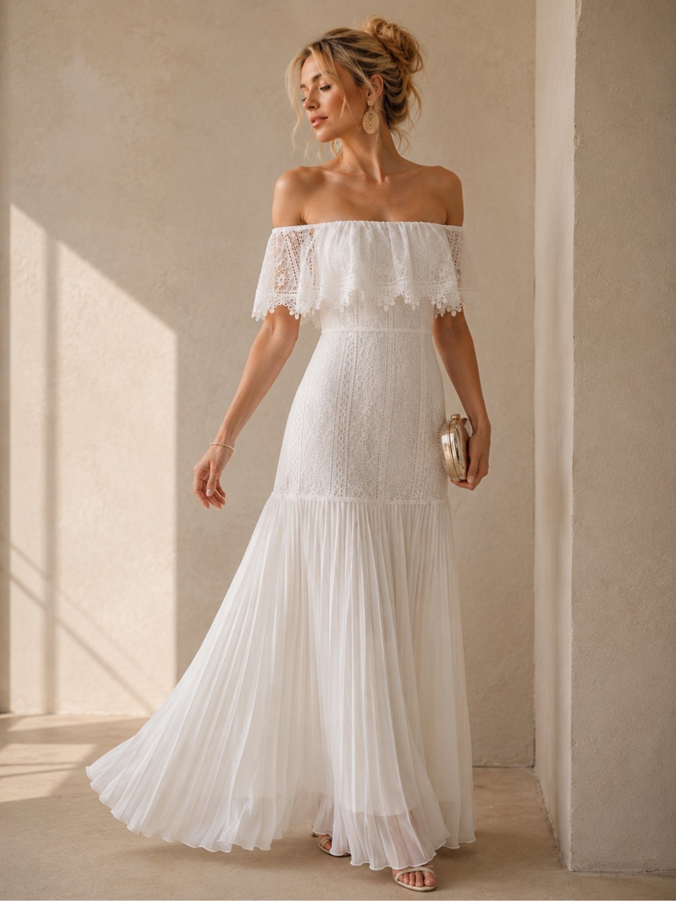 Ivory Off-Shoulder Lace Maxi Dress SK62314