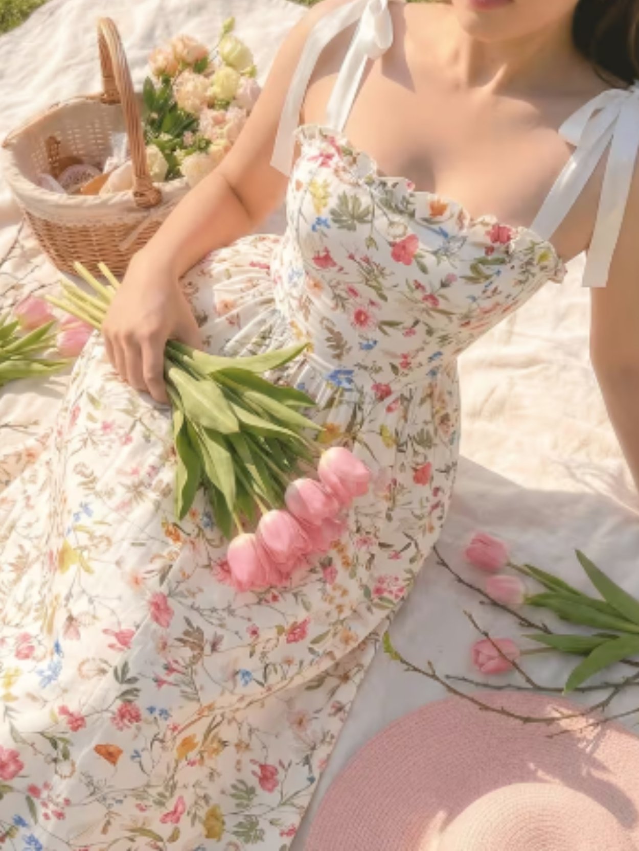 Floral Corset Midi Dress with Bow Straps SK62152 - Image 7