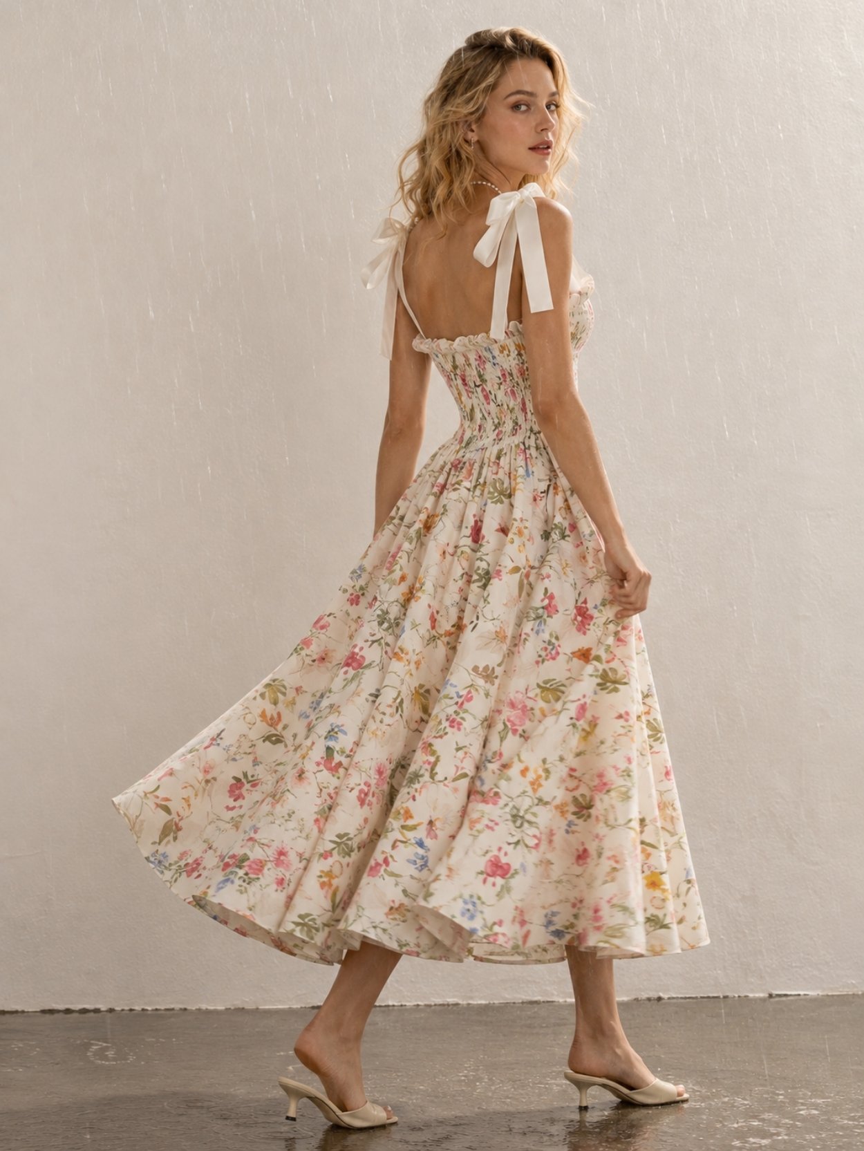 Floral Corset Midi Dress with Bow Straps SK62152 - Image 4
