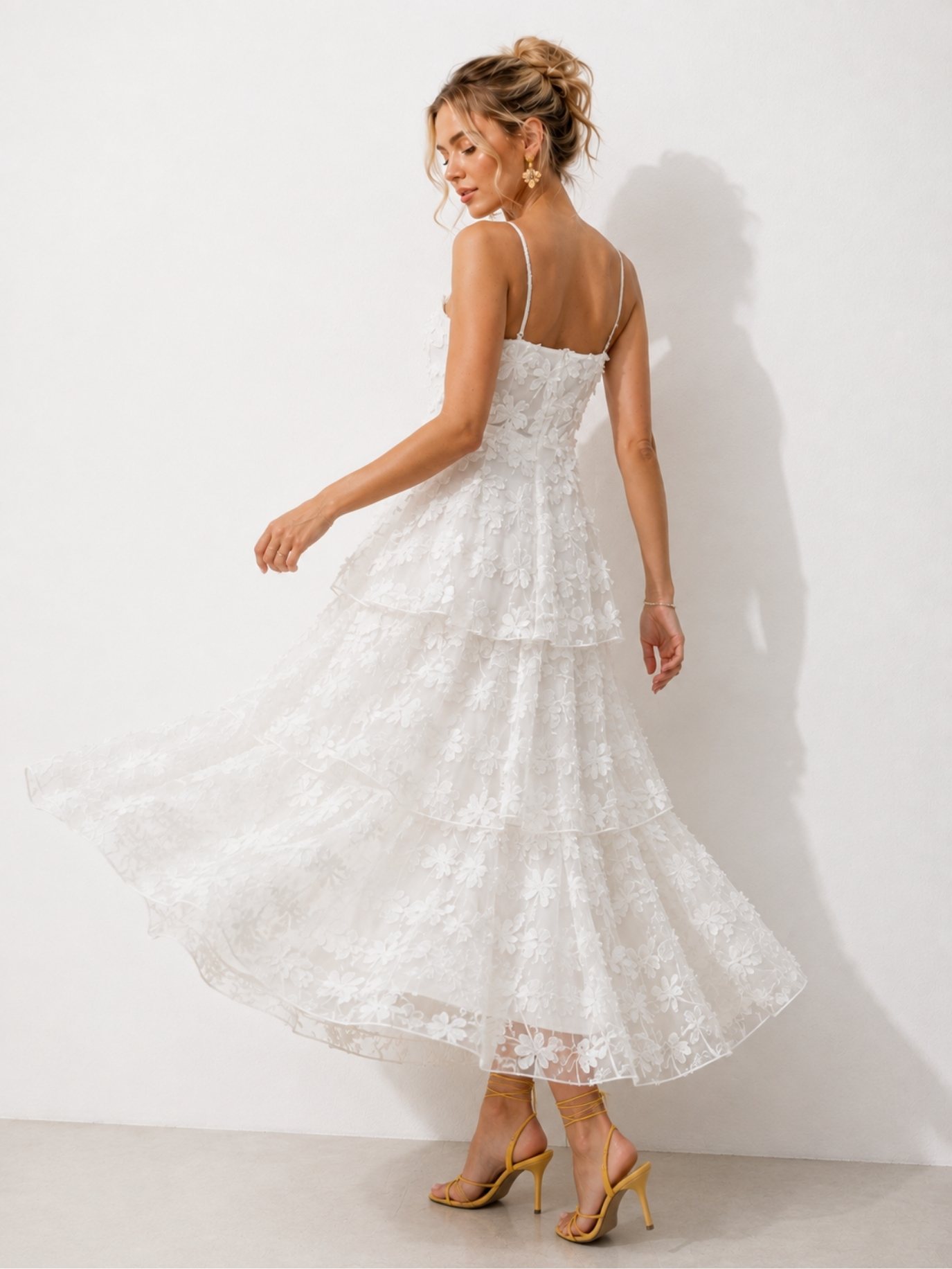 Ivory Floral Embroidered Tiered Maxi Dress SK62333 - Image 5