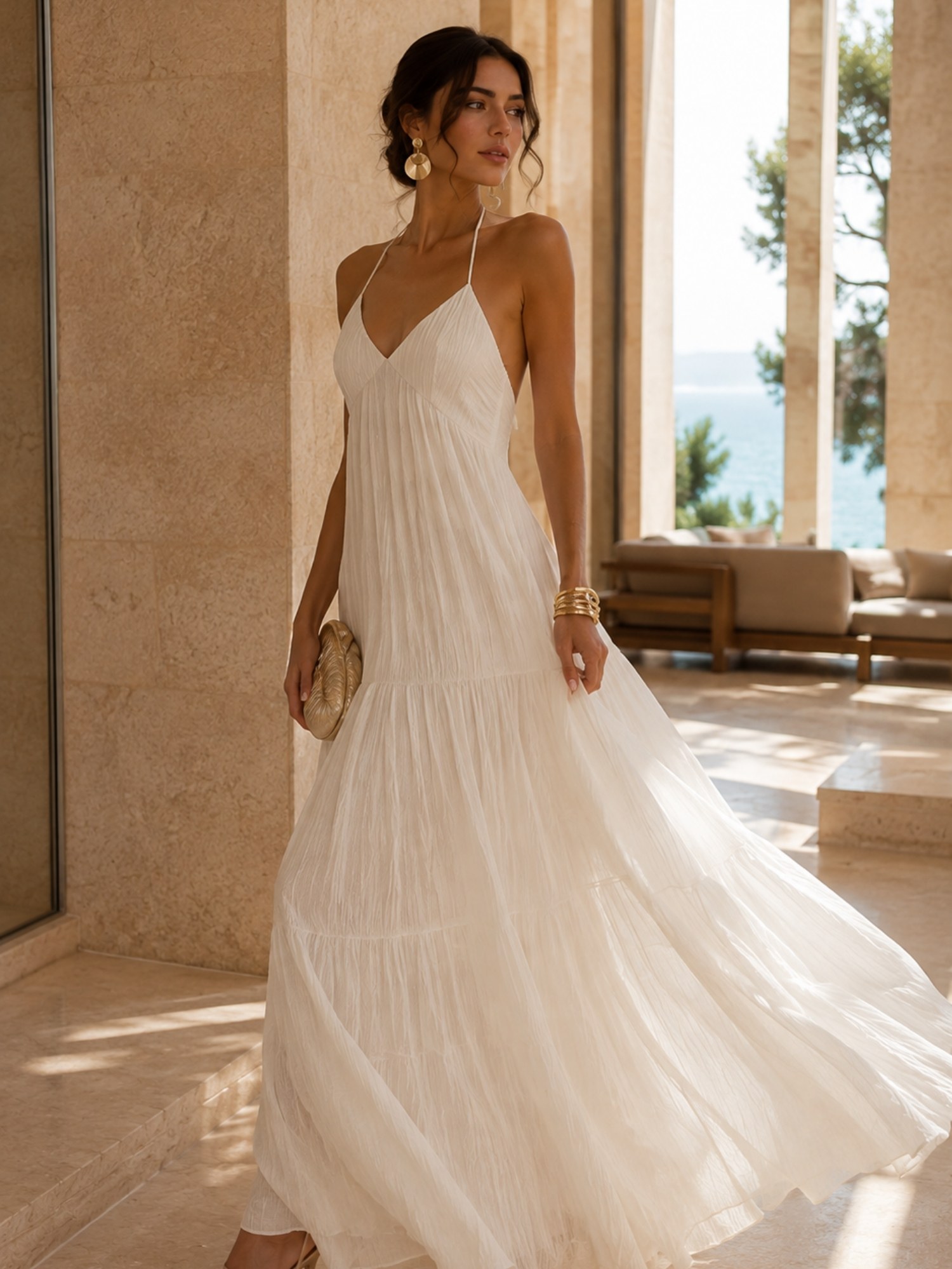 Ivory Halter Tiered Maxi Dress SK62396 - Image 4
