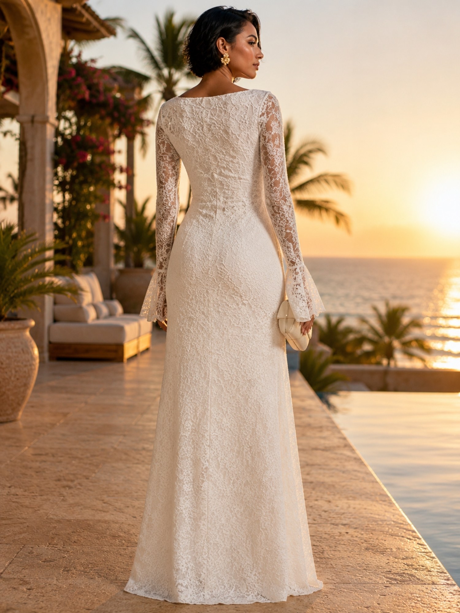 Ivory Lace Asymmetrical Mermaid Dress SK62376 - Image 5