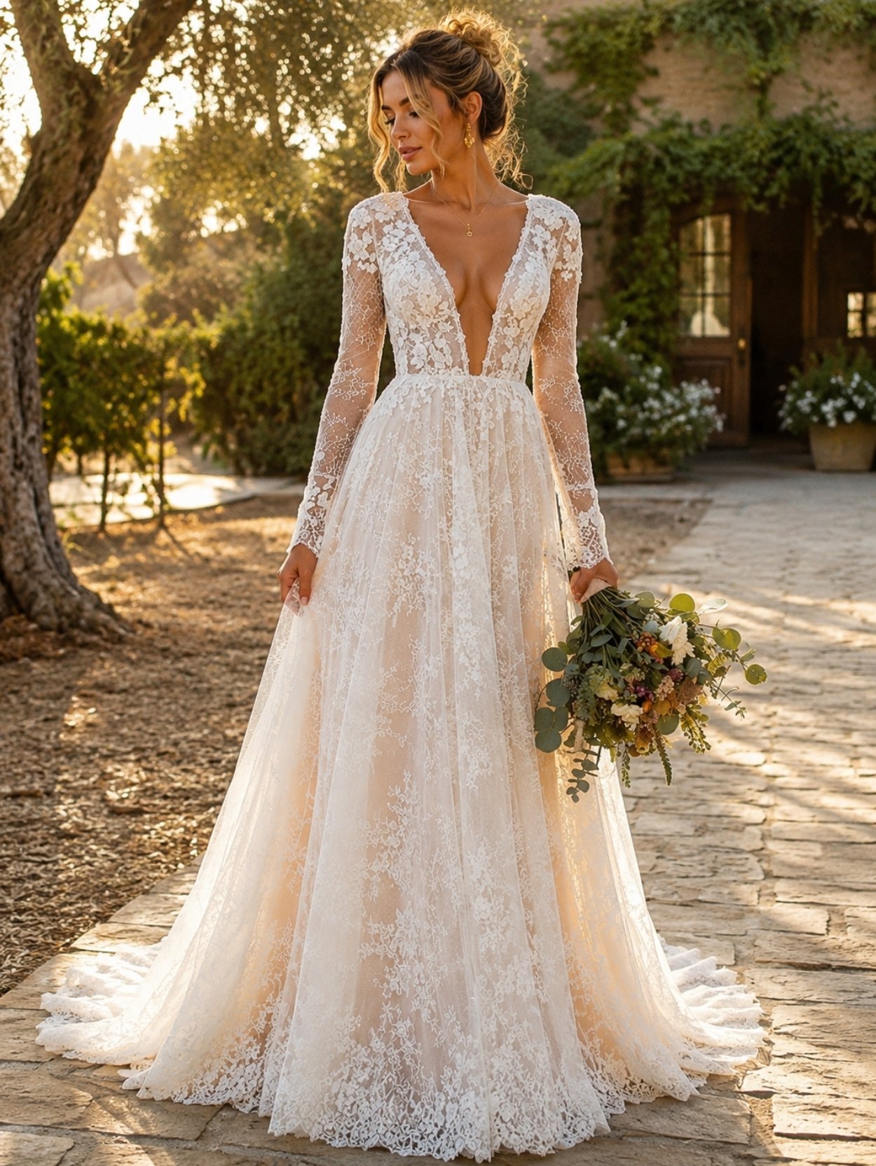 Ivory Long Sleeve Lace Wedding Dress SK62293 - Image 4