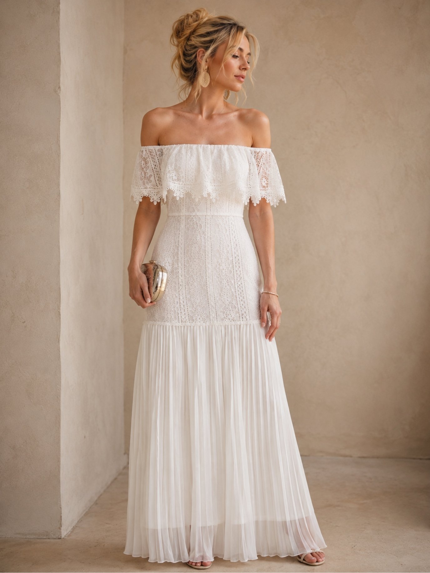 Ivory Off-Shoulder Lace Maxi Dress SK62314 - Image 2