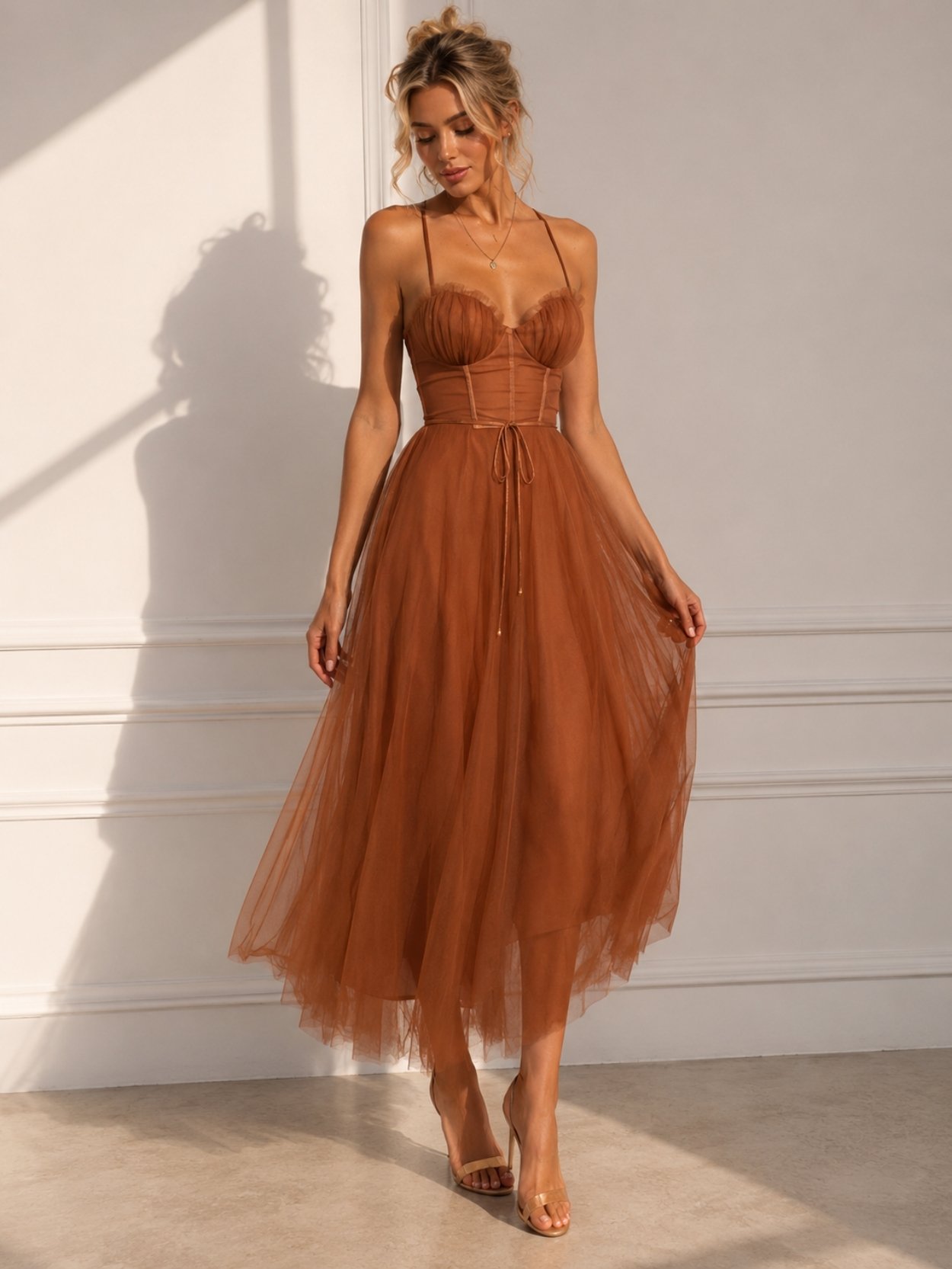 Cinnamon Tulle Corset Midi Dress SK62265 - Image 3