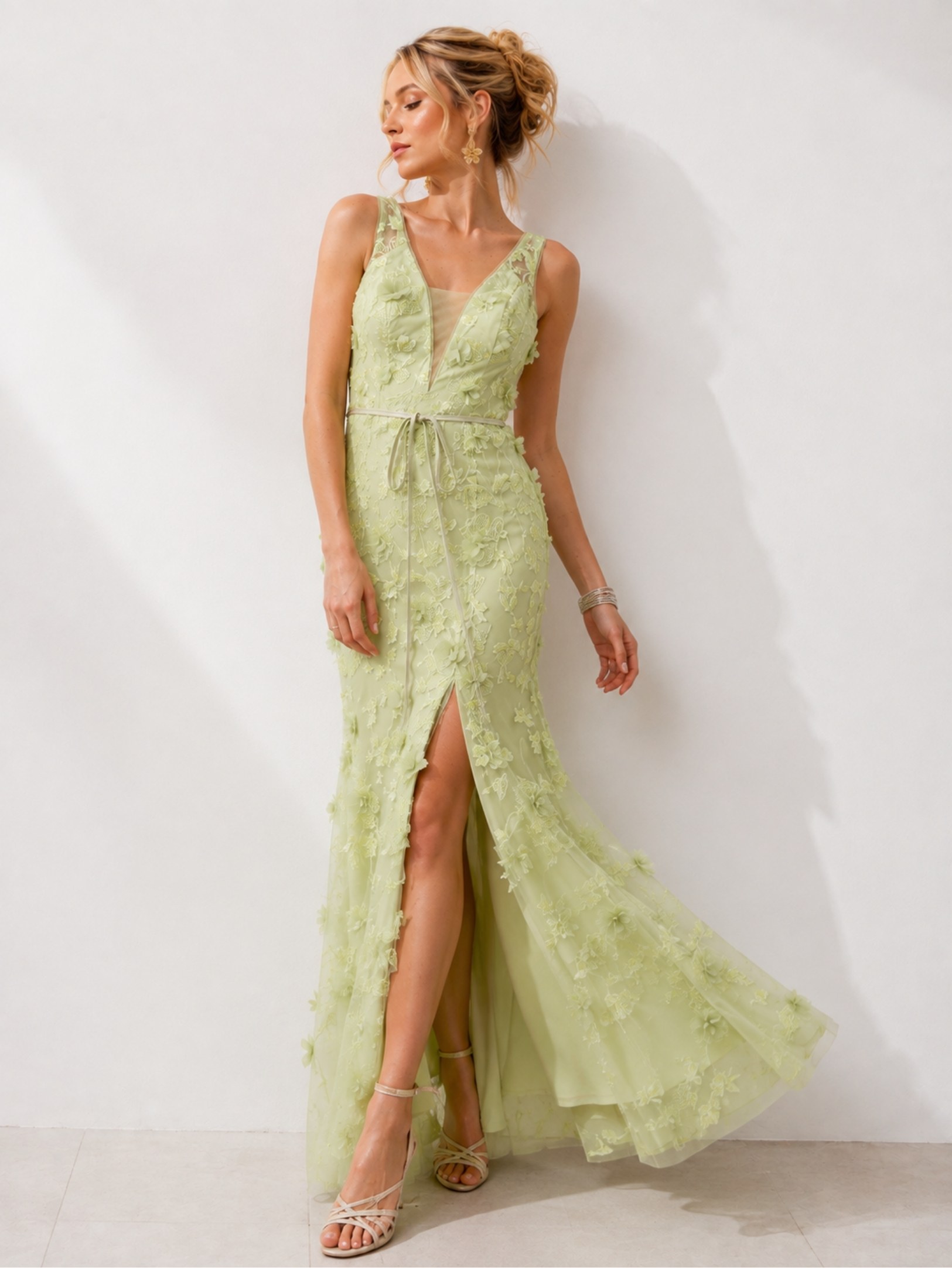 Sage Green 3D Floral Mermaid Gown SK62340 - Image 3