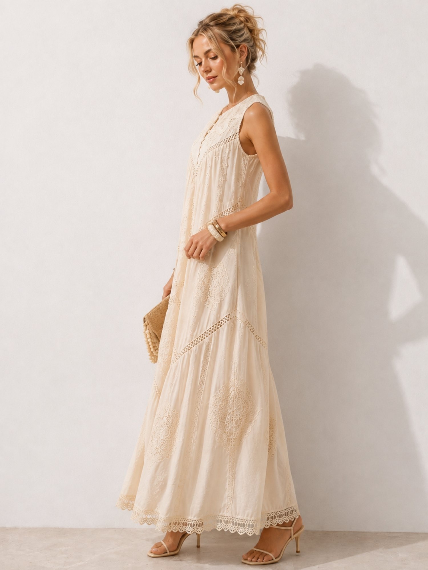 Ivory Cotton Embroidered Maxi Dress SK62326 - Image 2