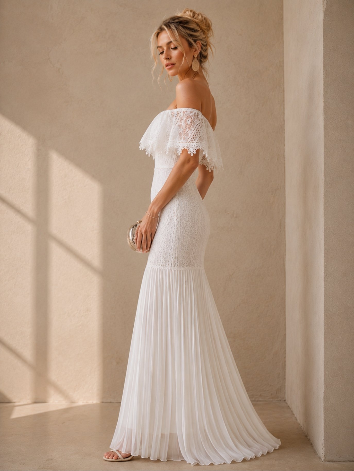 Ivory Off-Shoulder Lace Maxi Dress SK62314 - Image 3