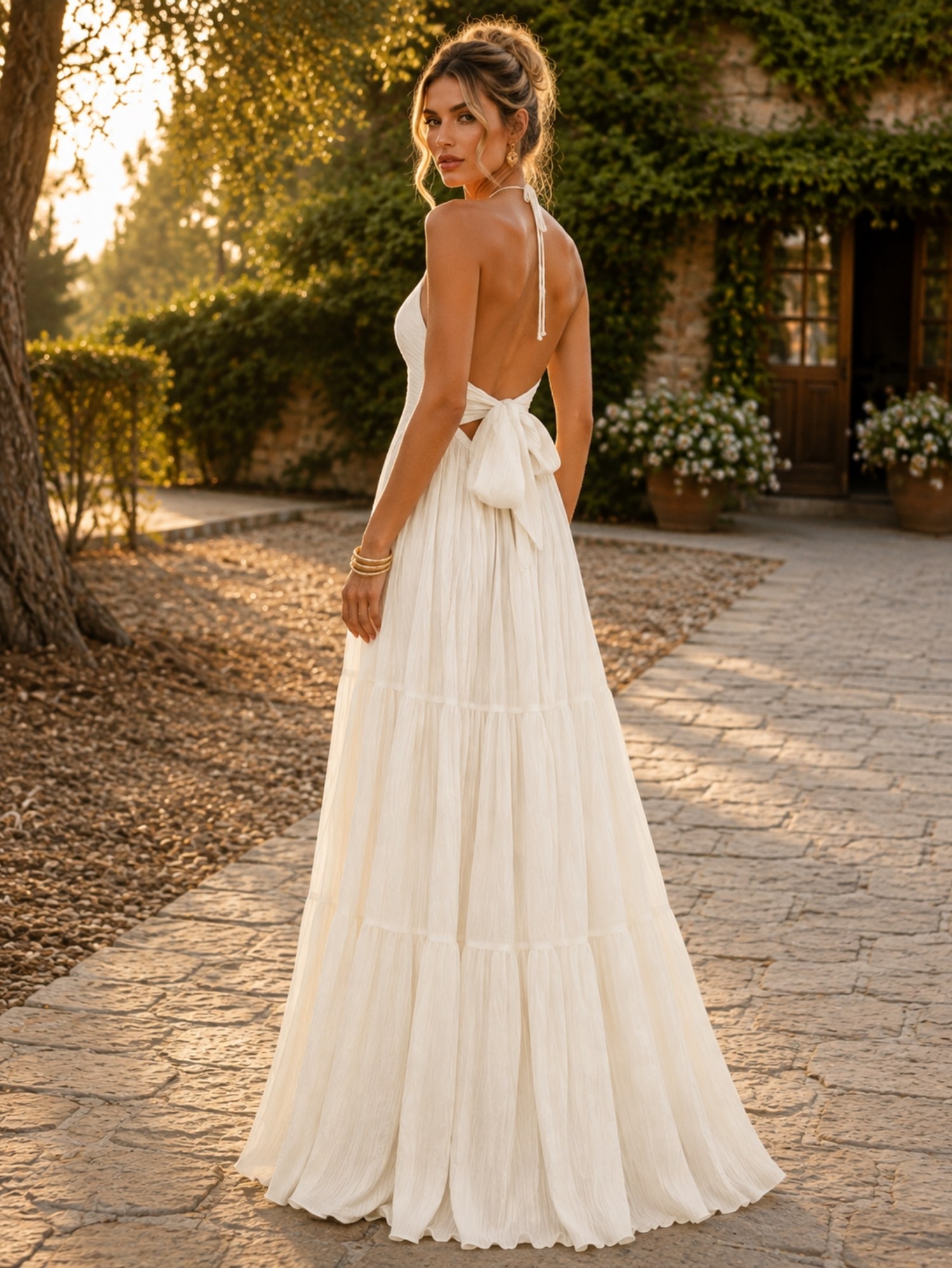 Ivory Halter Tiered Maxi Dress SK62396 - Image 6