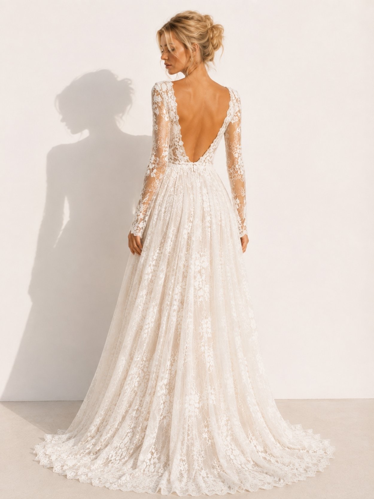 Ivory Long Sleeve Lace Wedding Dress SK62293 - Image 3