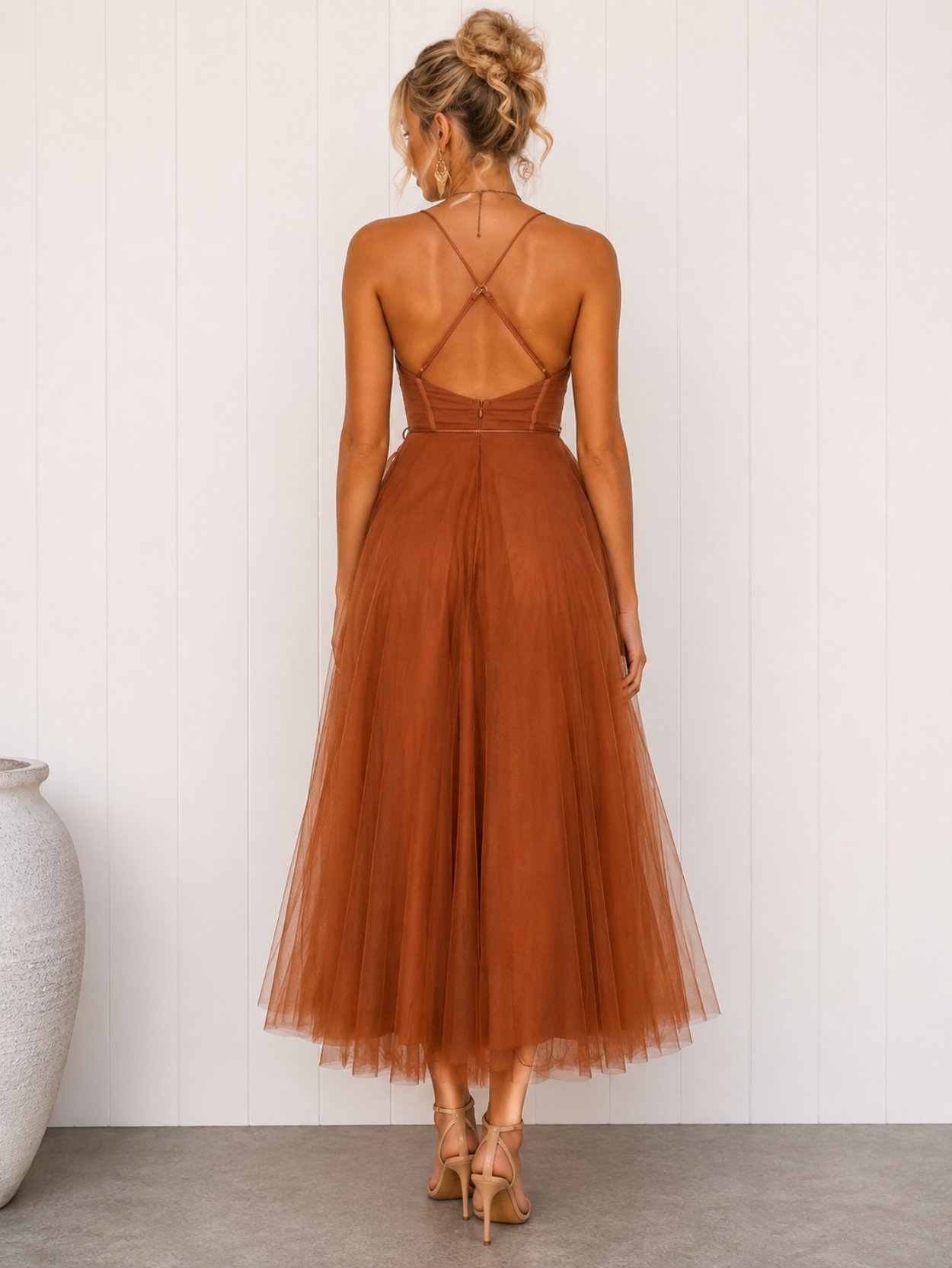 Cinnamon Tulle Corset Midi Dress SK62265 - Image 4
