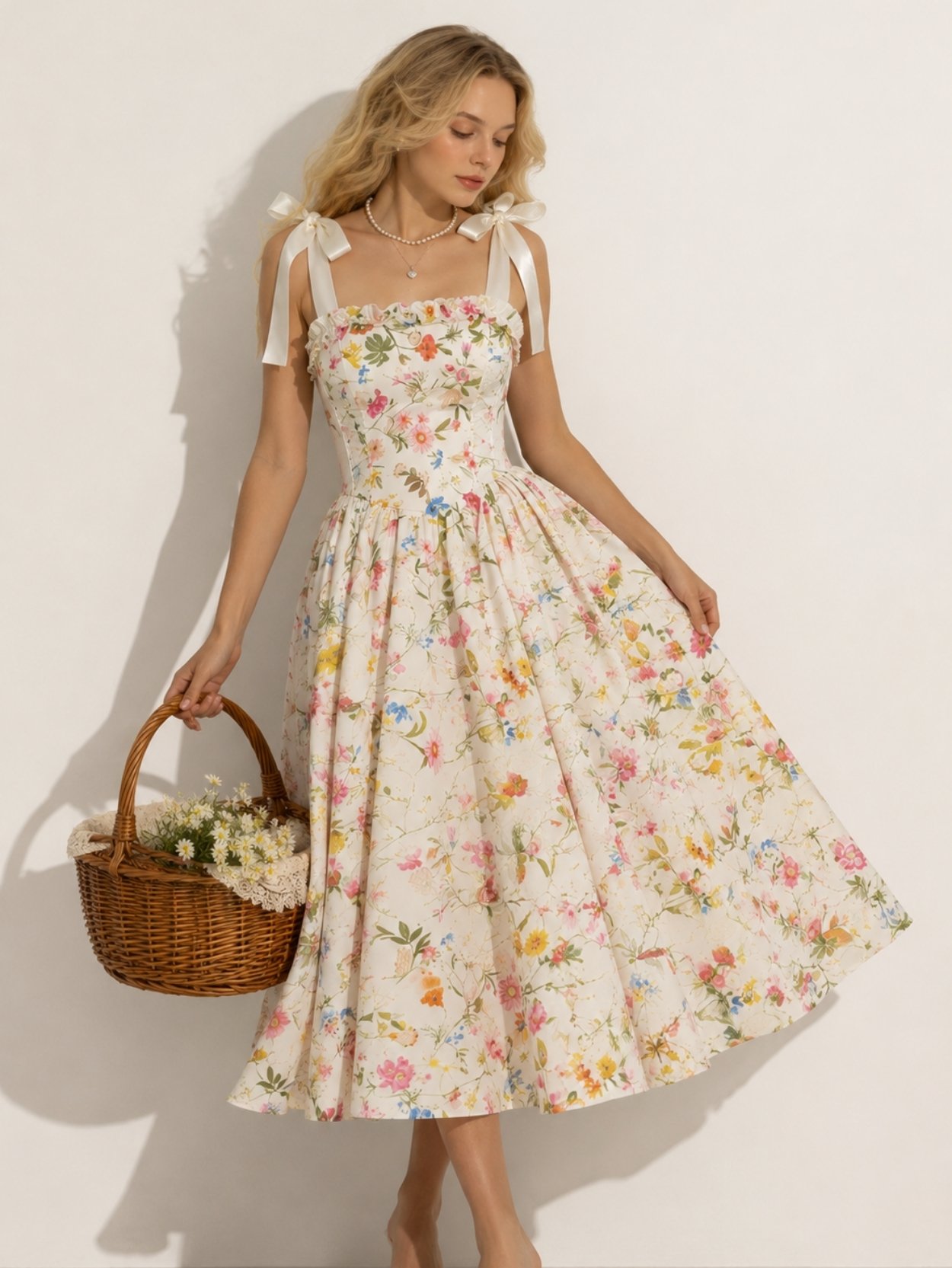 Floral Corset Midi Dress with Bow Straps SK62152 - Image 5