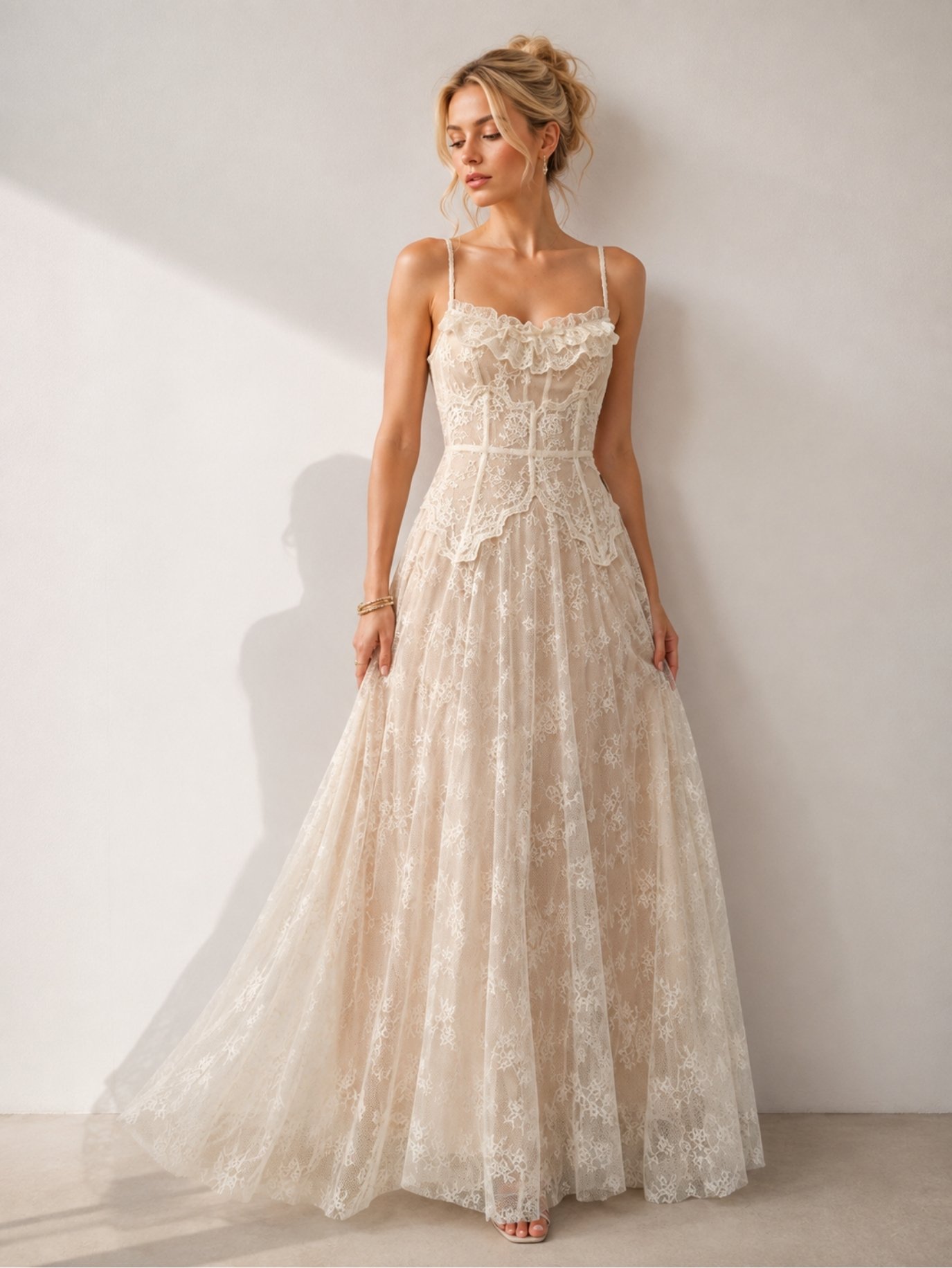 Ivory Lace Corset Maxi Dress SK62307 - Image 2