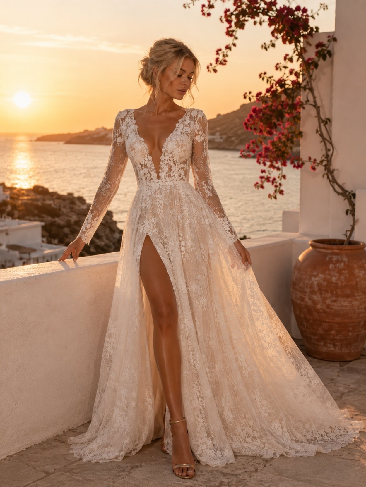 Ivory Long Sleeve Lace Wedding Dress SK62293 - Image 5