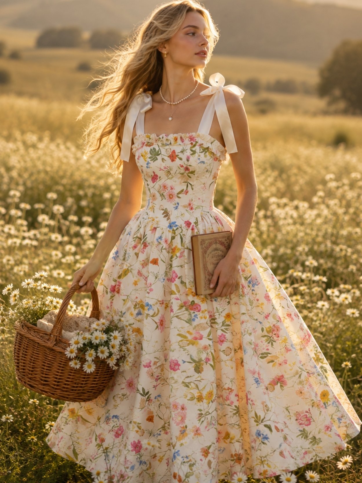 Floral Corset Midi Dress with Bow Straps SK62152 - Image 6