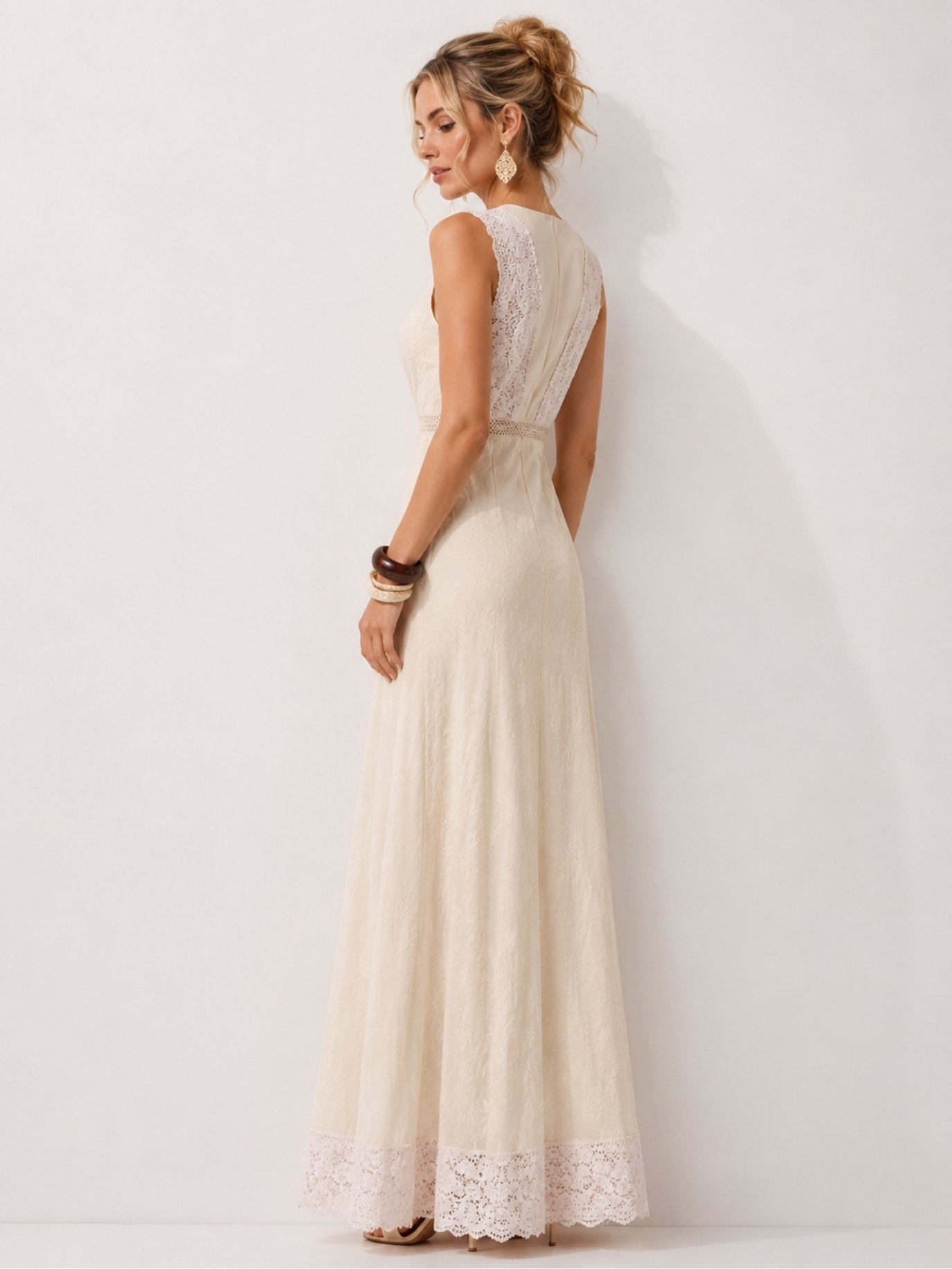 Ivory Cotton Lace Embroidered Maxi Dress SK62320 - Image 3