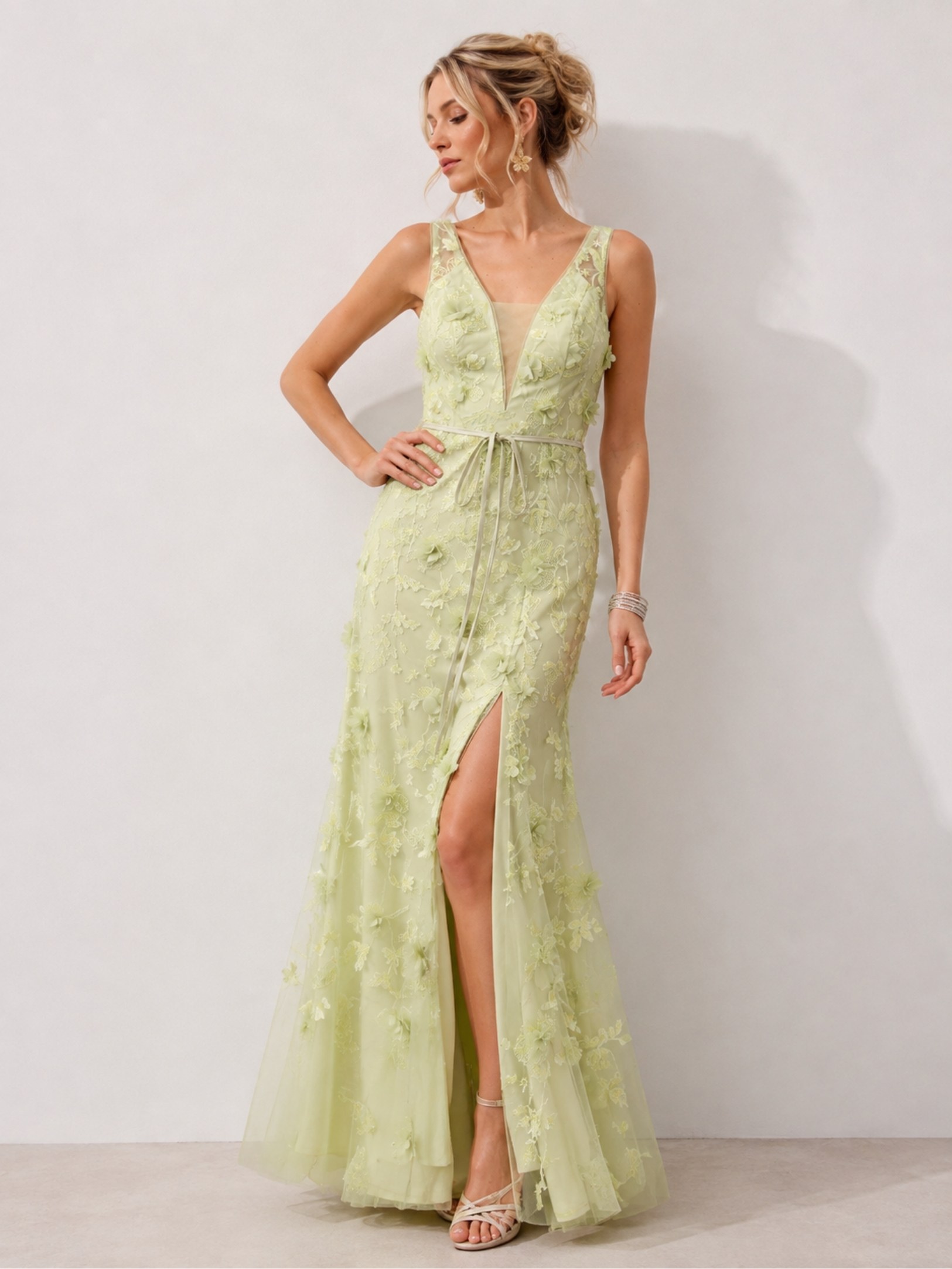 Sage Green 3D Floral Mermaid Gown SK62340