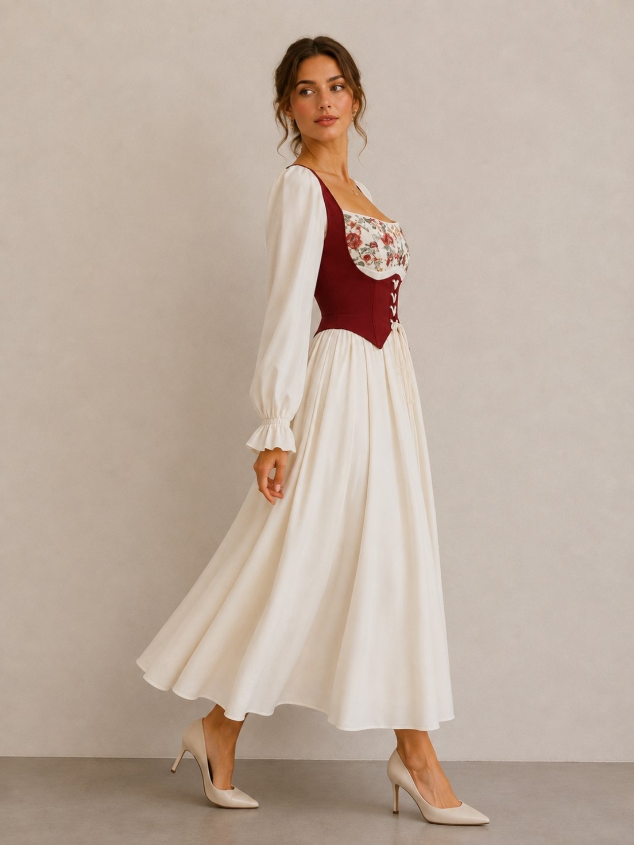Vintage Floral Corset Maxi Dress SK62186 - Image 2