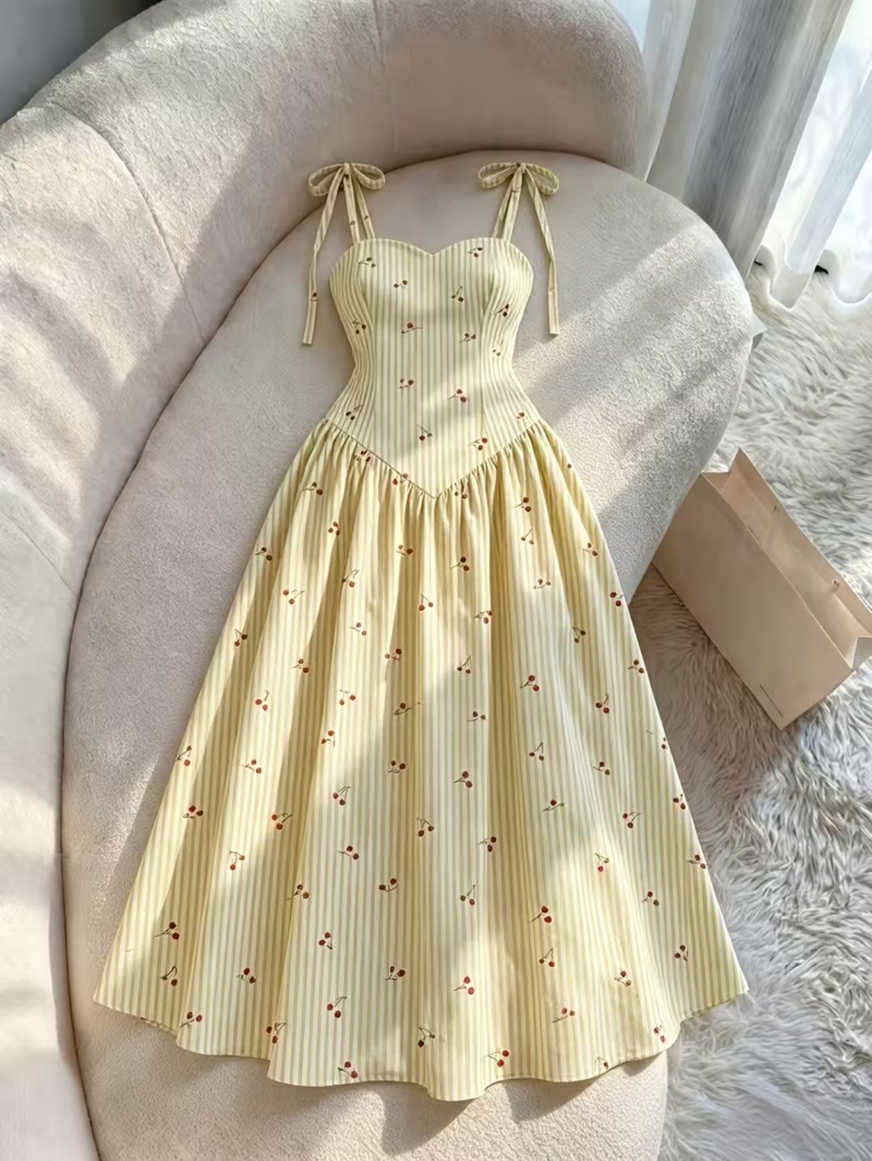 Cherry Stripe Bow Strap Midi Dress SK62211 - Image 7