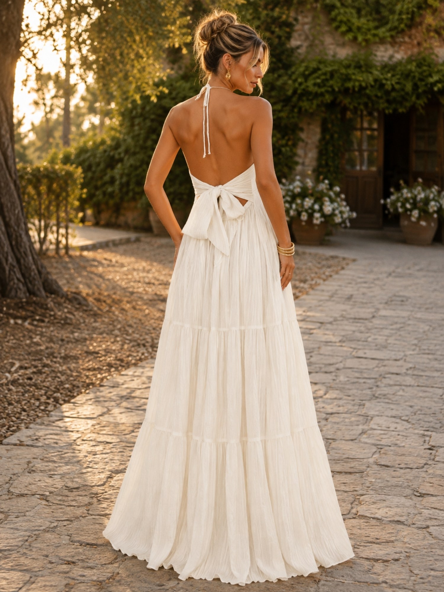 Ivory Halter Tiered Maxi Dress SK62396 - Image 2