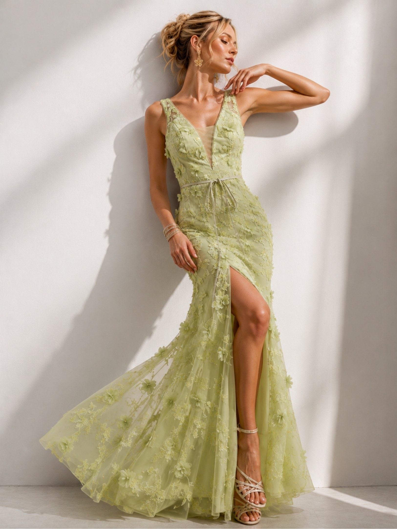 Sage Green 3D Floral Mermaid Gown SK62340 - Image 2