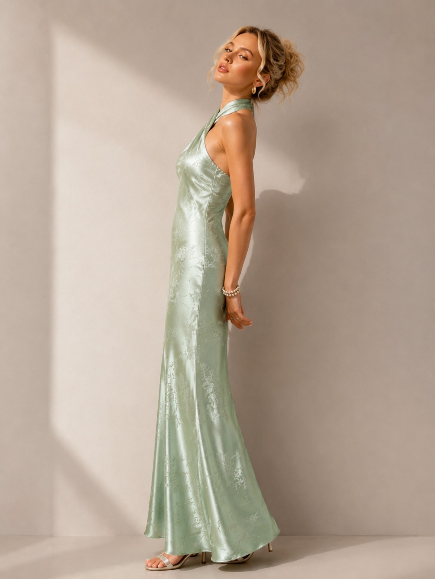 Sage Green Satin Halter Mermaid Dress SK62369 - Image 4