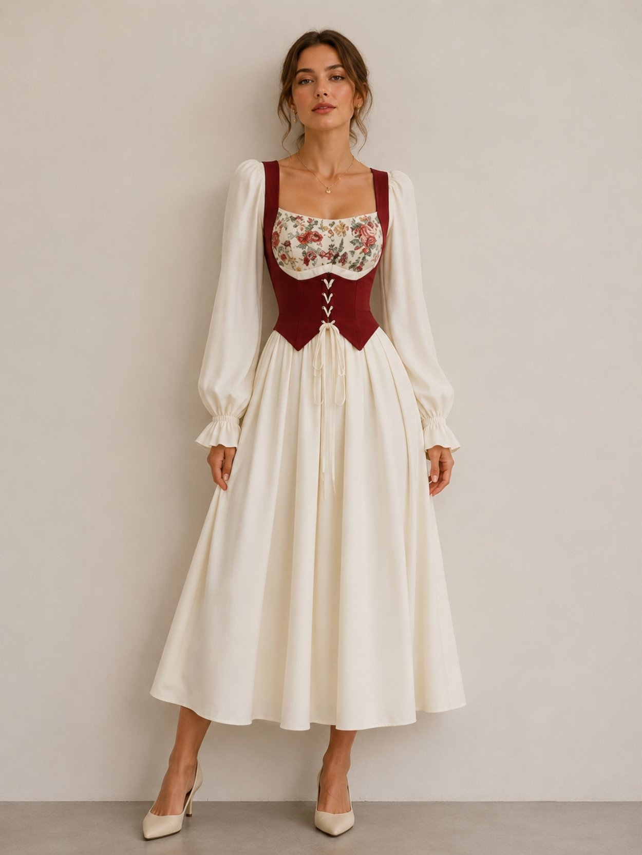 Vintage Floral Corset Maxi Dress SK62186