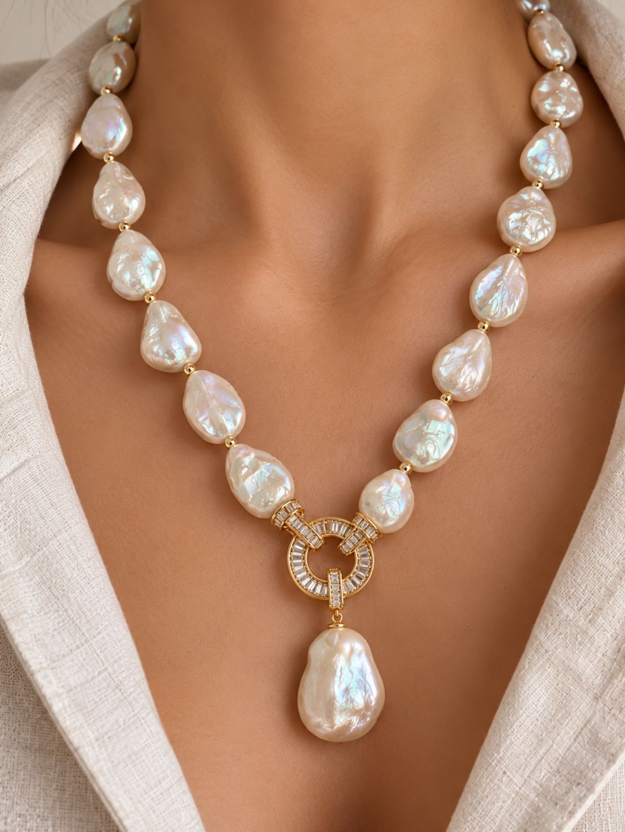 Baroque Pearl Necklace with Irregular Pendant SK63134 - Image 4