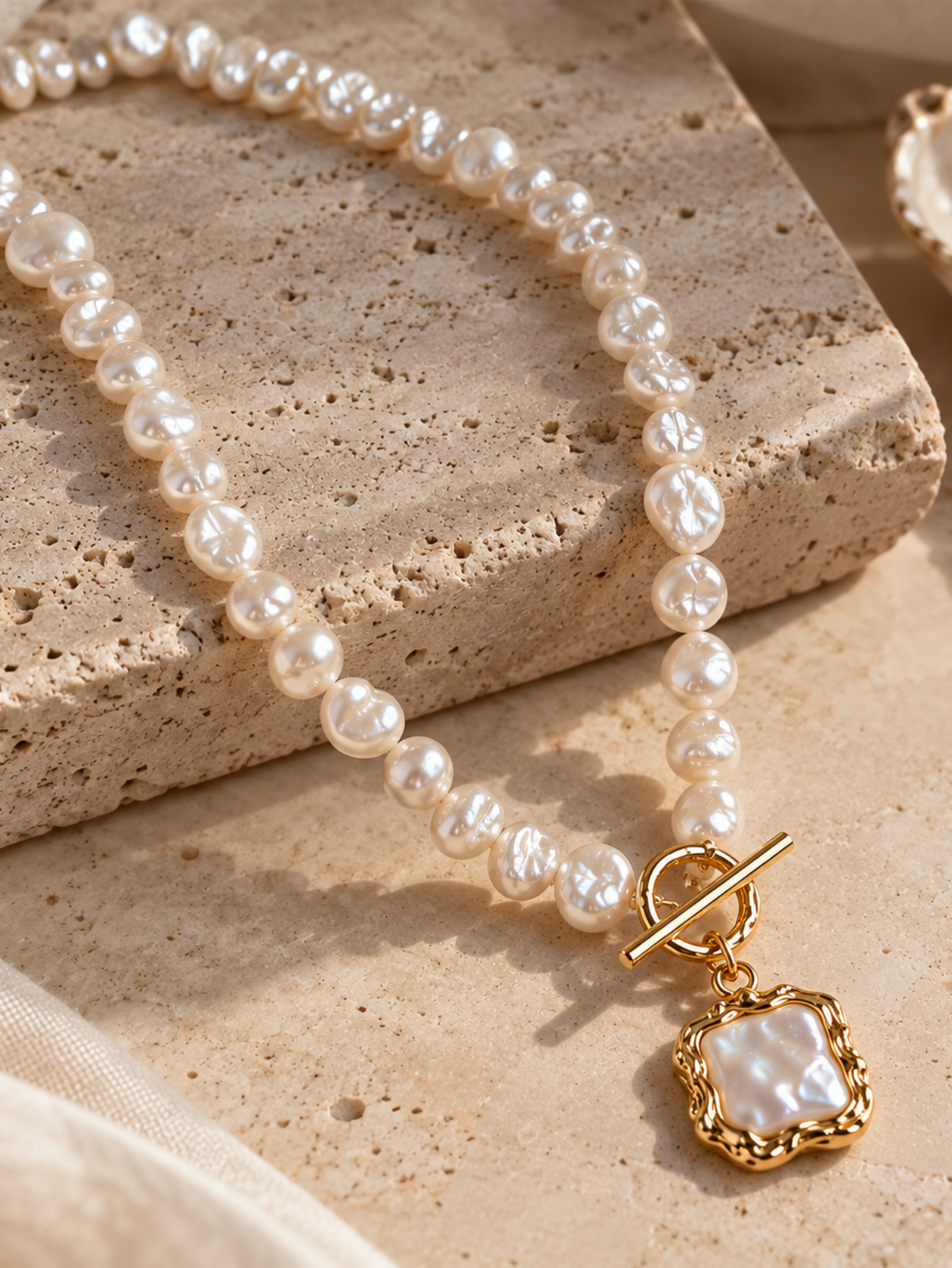 5–6mm Baroque Freshwater Pearl Necklace with Shell Pendant SK63158 - Image 4