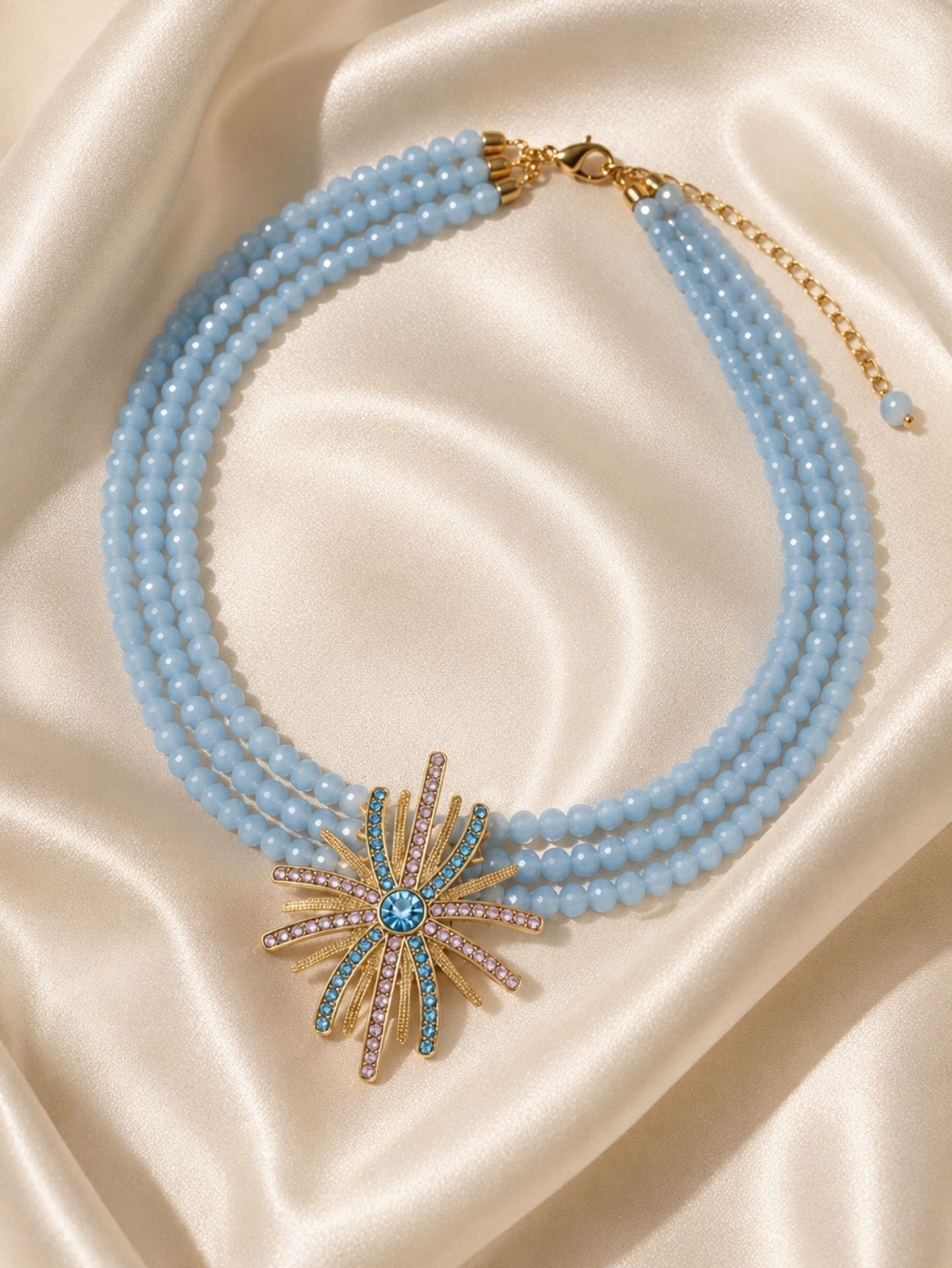 Aquamarine Multi-Strand Sunflower Necklace SK62809 - Image 5
