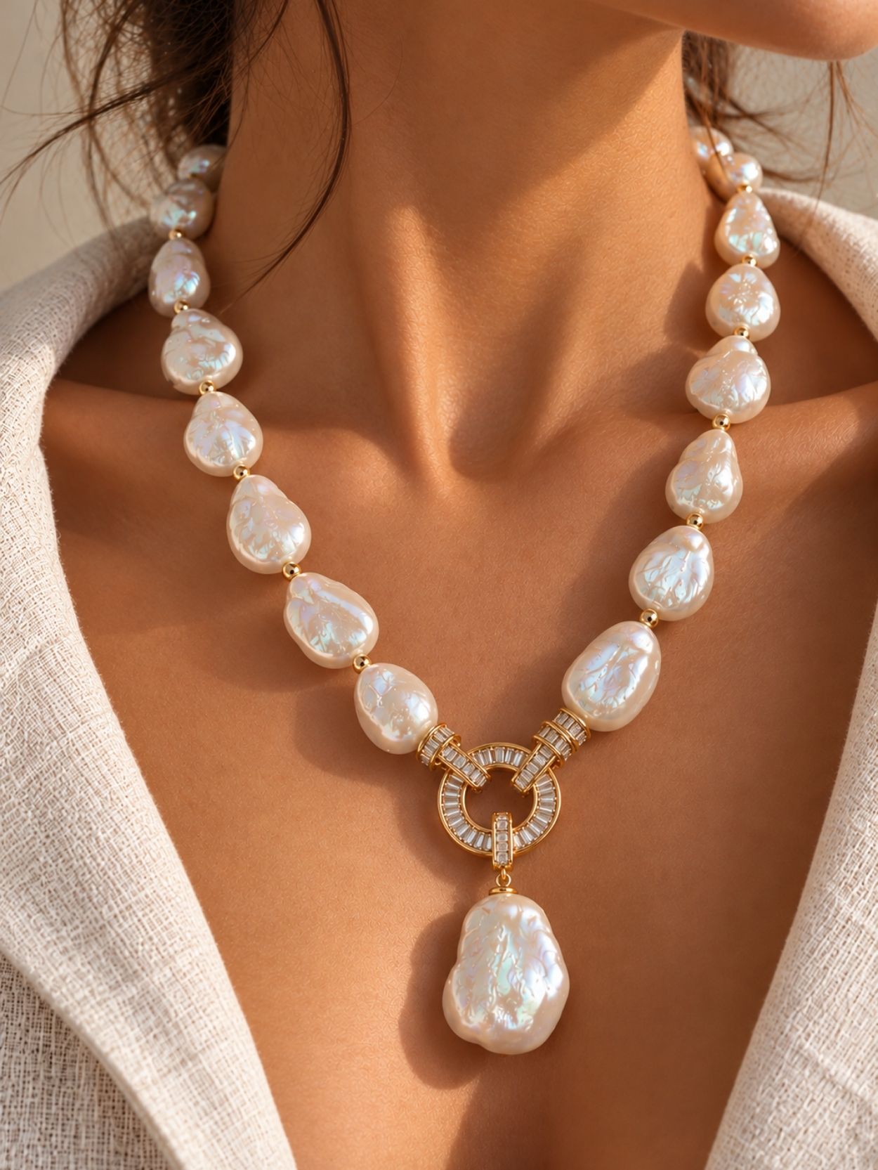 Baroque Pearl Necklace with Irregular Pendant SK63134 - Image 2