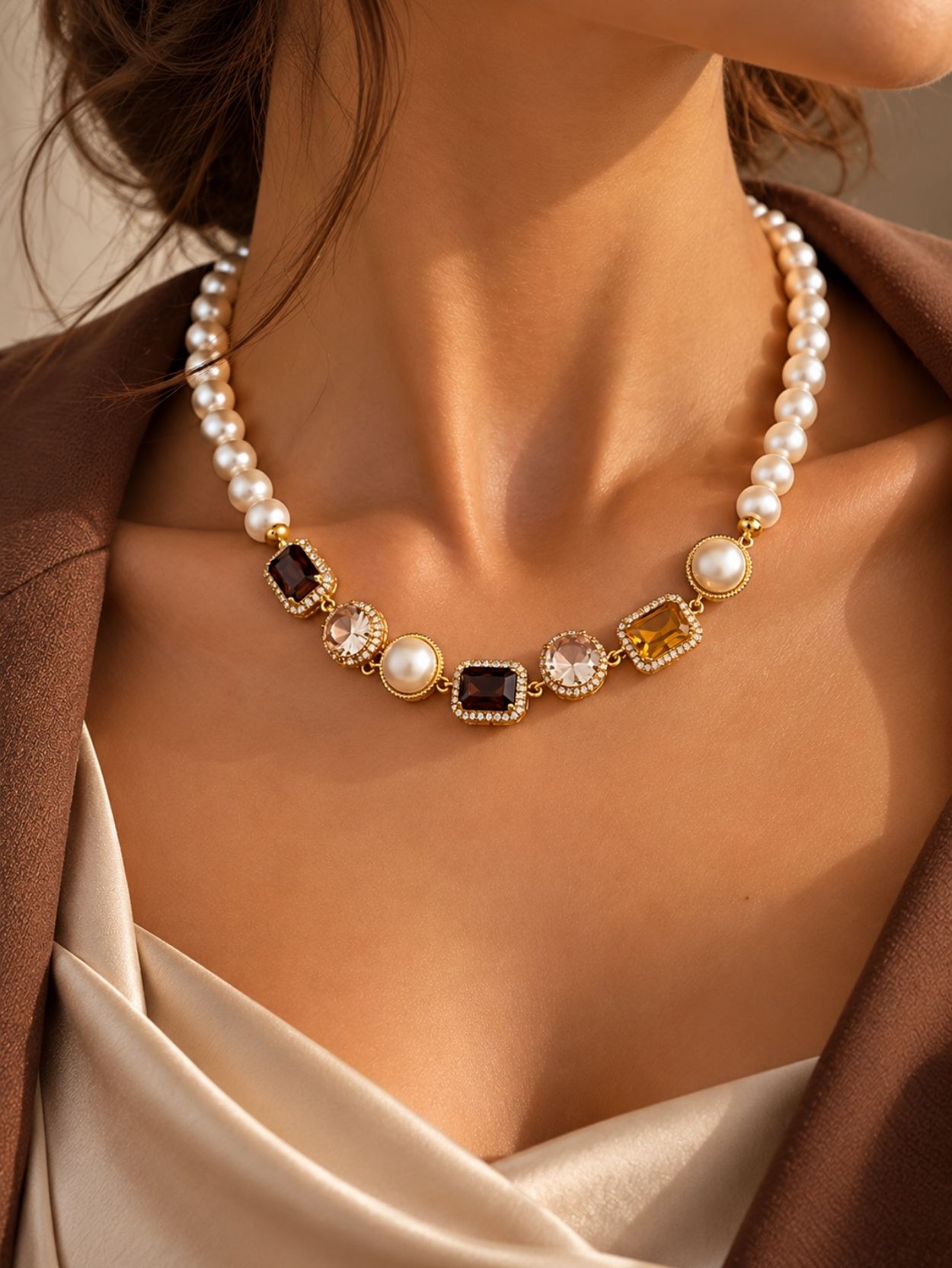 Baroque Freshwater Pearl Necklace with Gold-Tone Statement Detail SK63140 - Image 2
