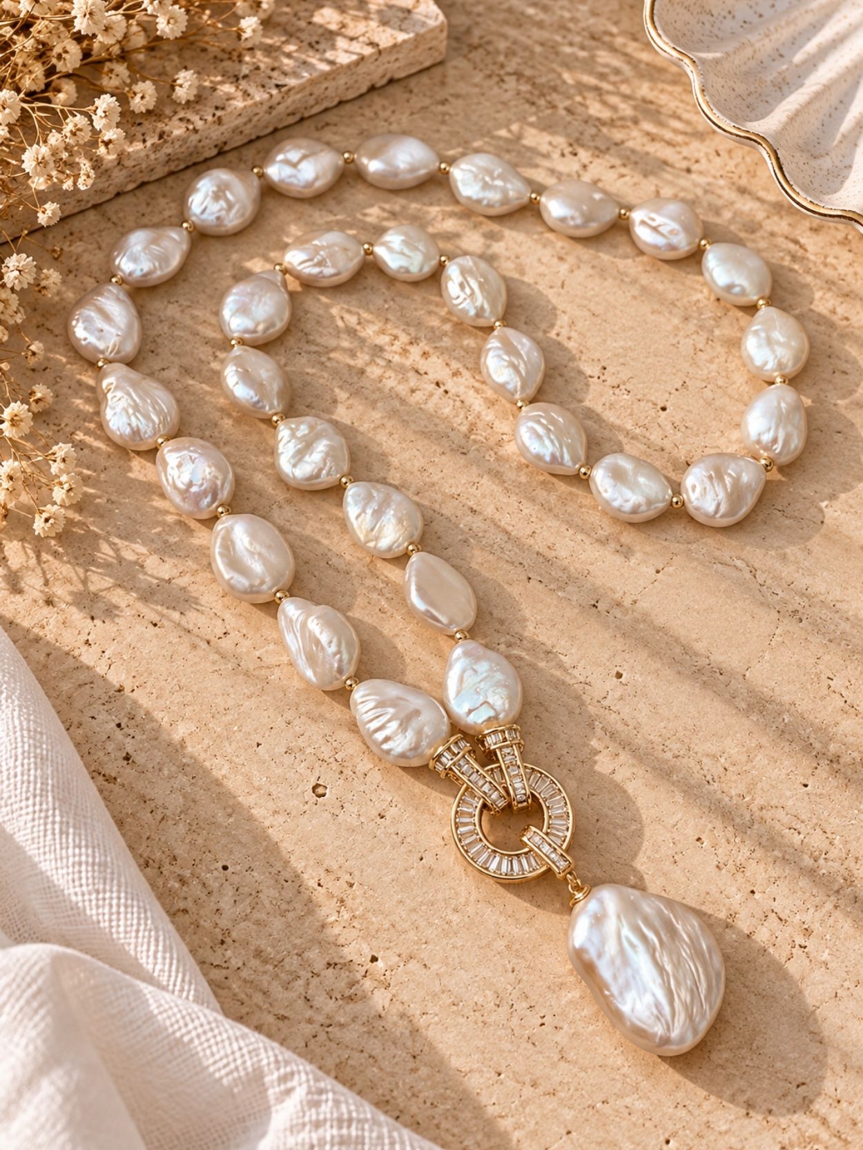 Baroque Pearl Necklace with Irregular Pendant SK63134 - Image 5