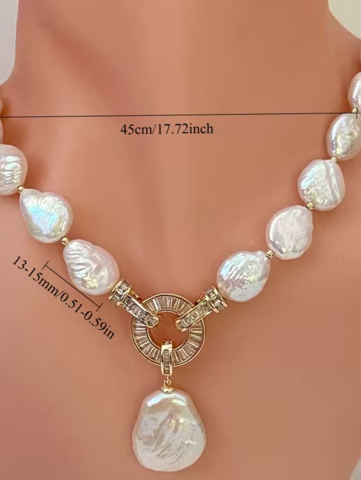 Baroque Pearl Statement Necklace with Gold Pendant SK62816 - Image 5