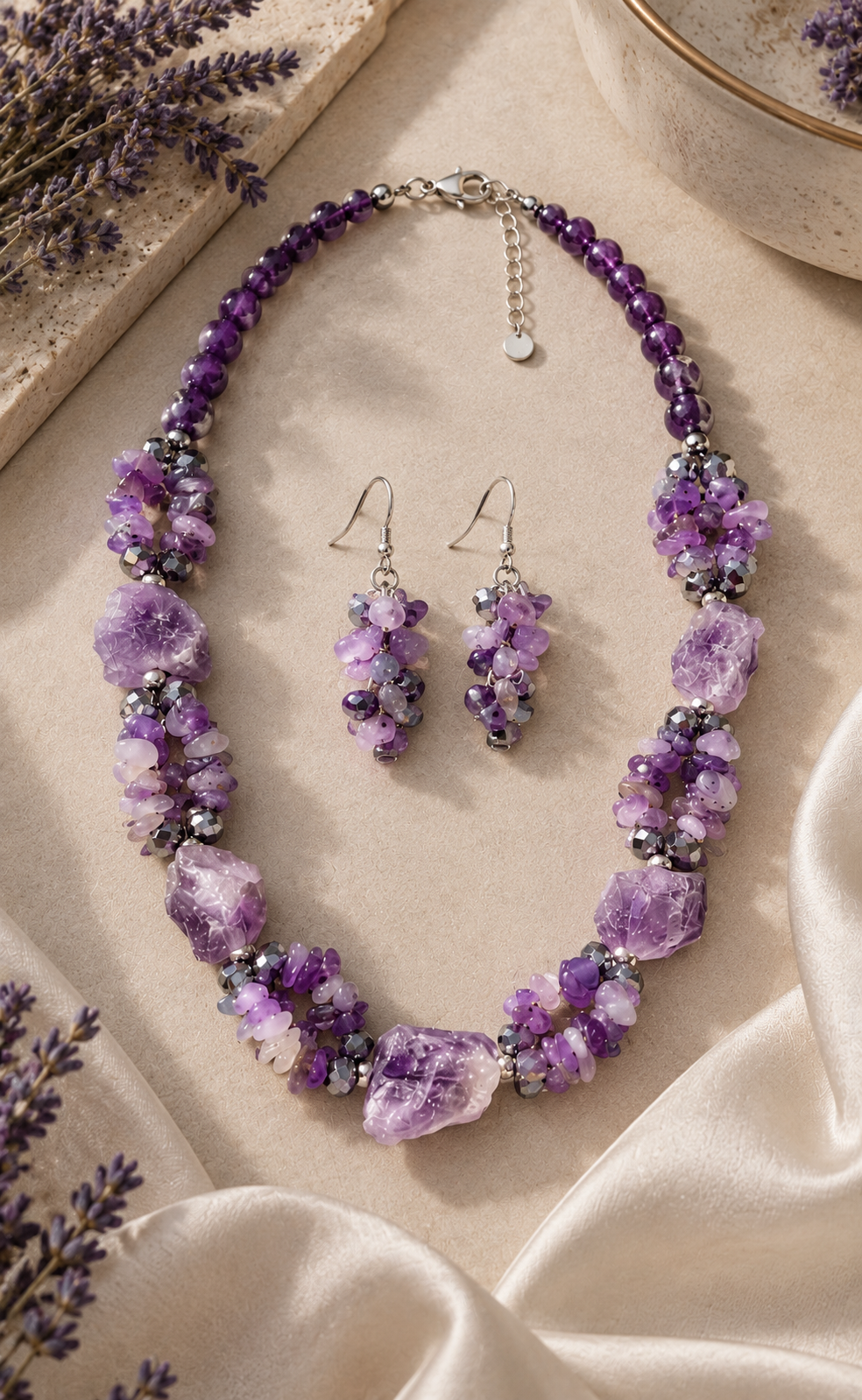 Amethyst Gemstone Necklace and Earrings Set SK63088 - Image 5