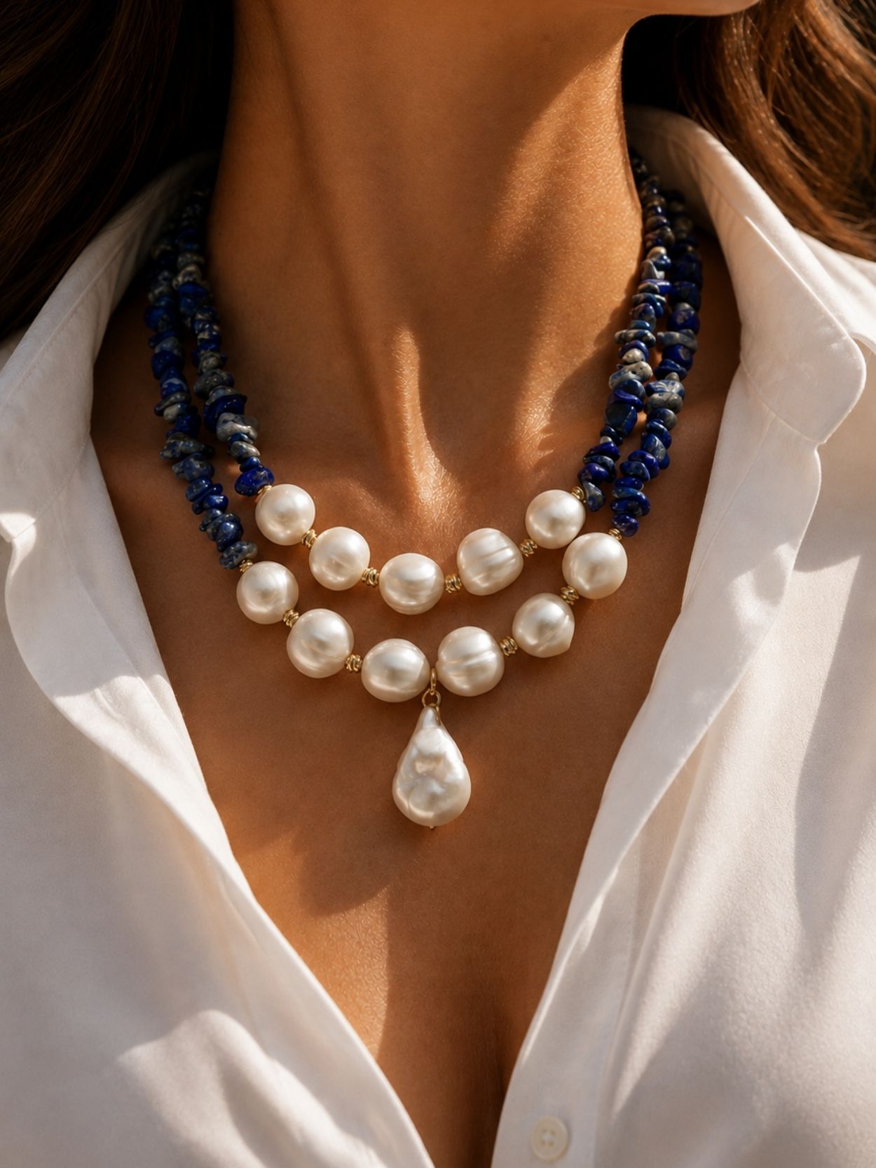 Freshwater Pearl & Lapis Lazuli Necklace Set | 2-Piece SK62822