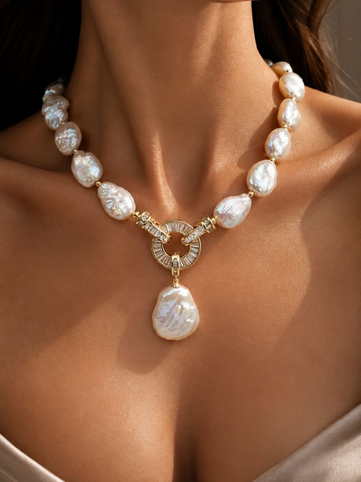 Baroque Pearl Statement Necklace with Gold Pendant SK62816