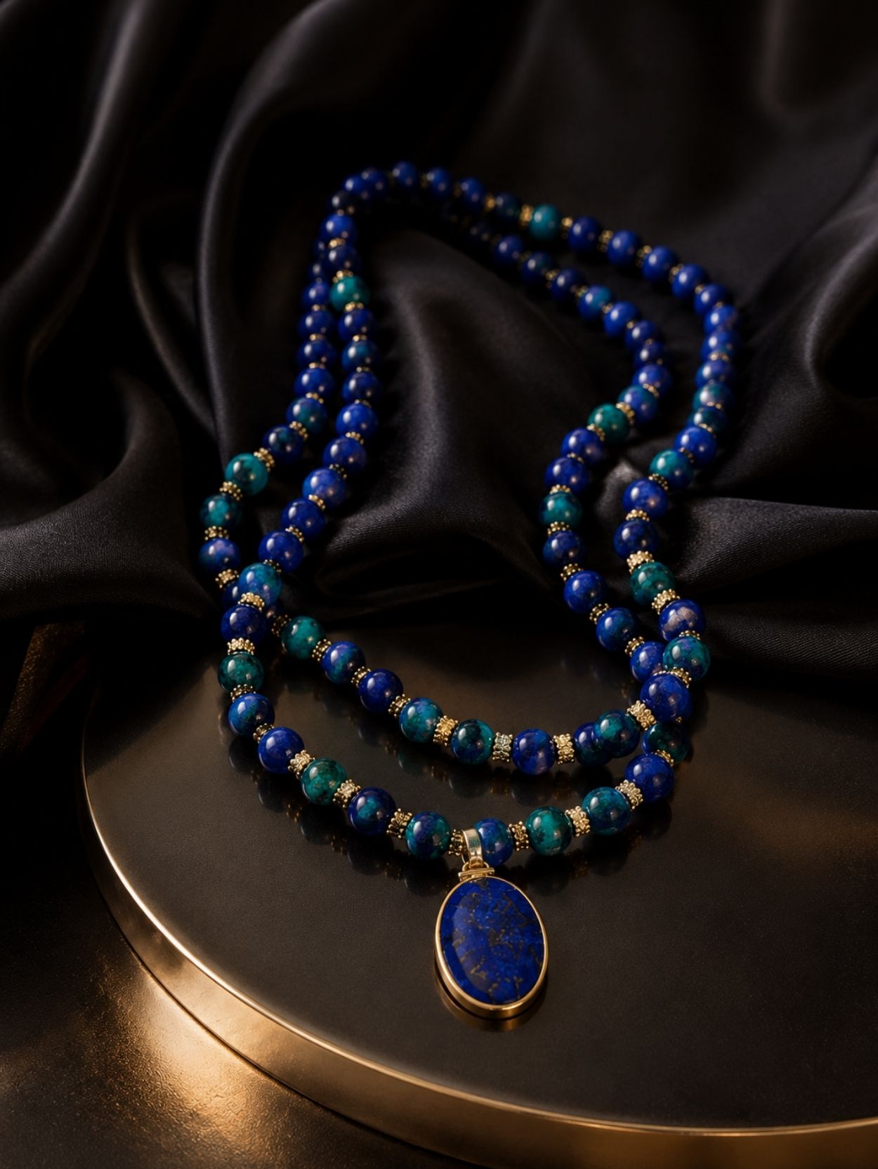 Lapis Lazuli Double Layer Necklace Set SK62785 - Image 4