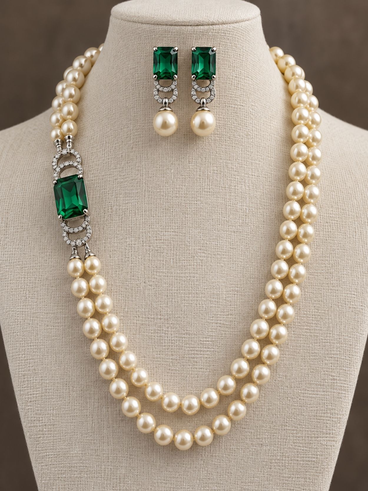 Emerald Green Pearl Necklace and Earrings Set SK63176 - Image 5