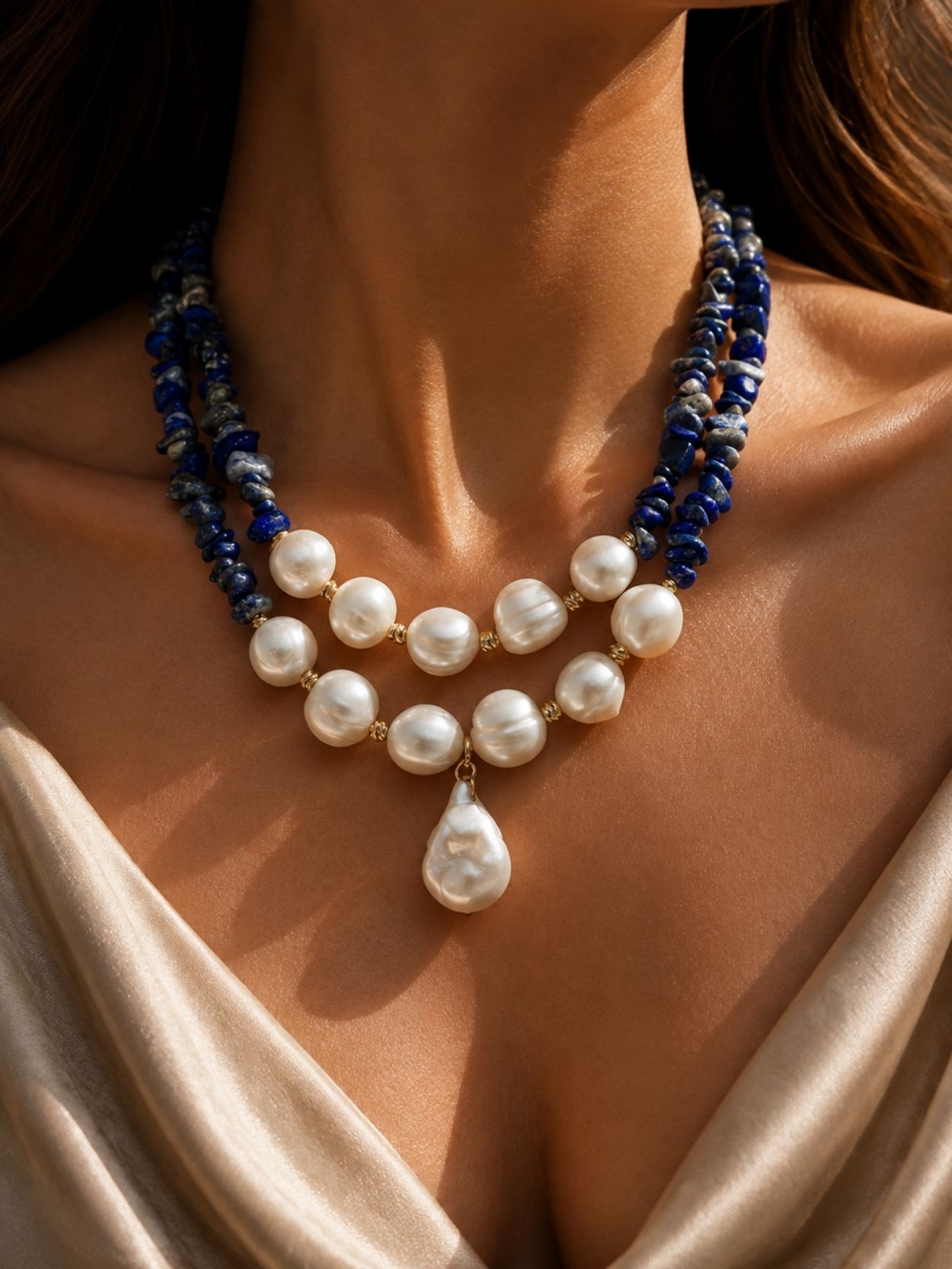 Freshwater Pearl & Lapis Lazuli Necklace Set | 2-Piece SK62822 - Image 2