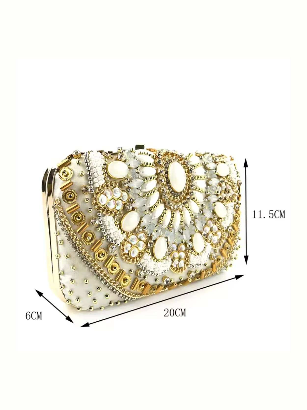 Beaded Evening Clutch Bag Gold White Statement Purse SK62981 - Image 6