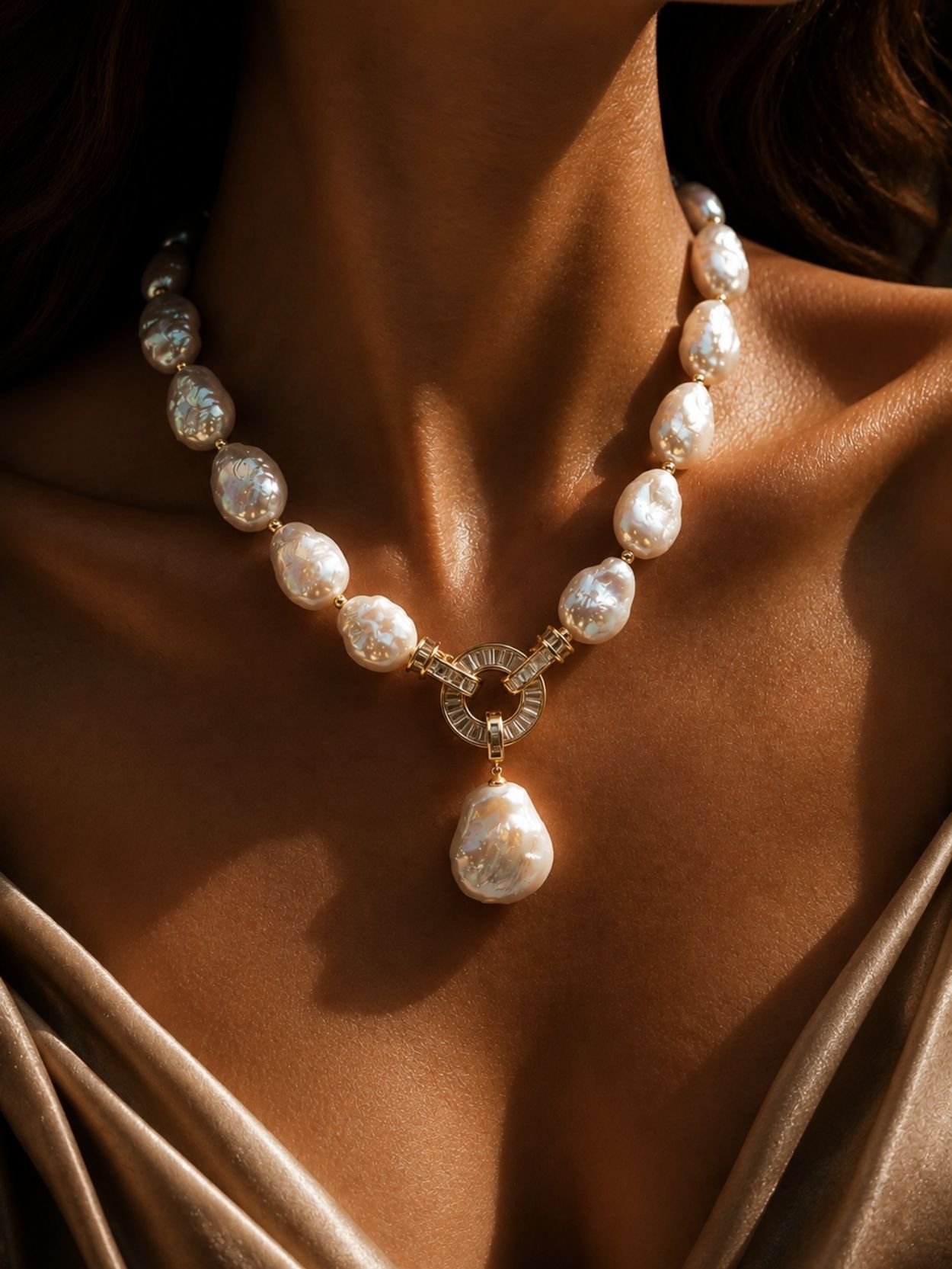 Baroque Pearl Statement Necklace with Gold Pendant SK62816 - Image 3