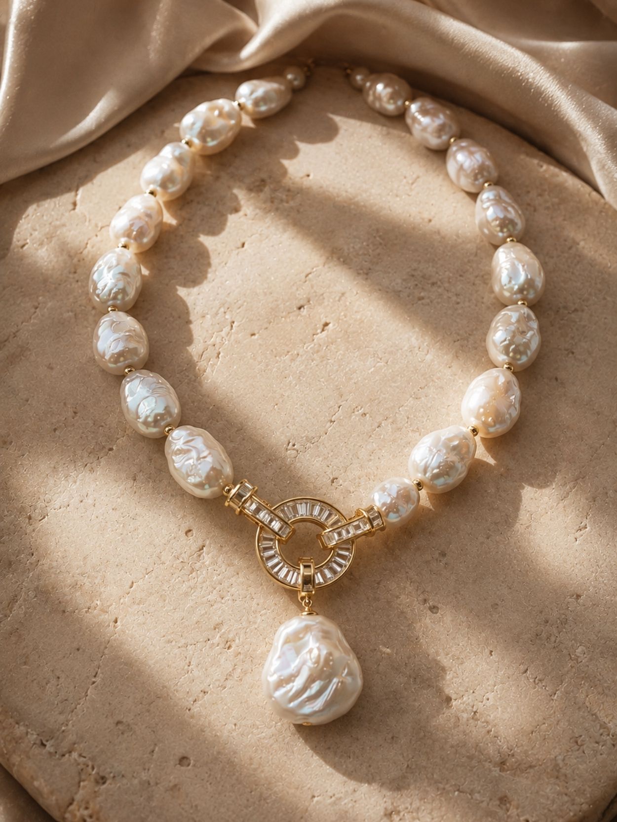 Baroque Pearl Statement Necklace with Gold Pendant SK62816 - Image 4