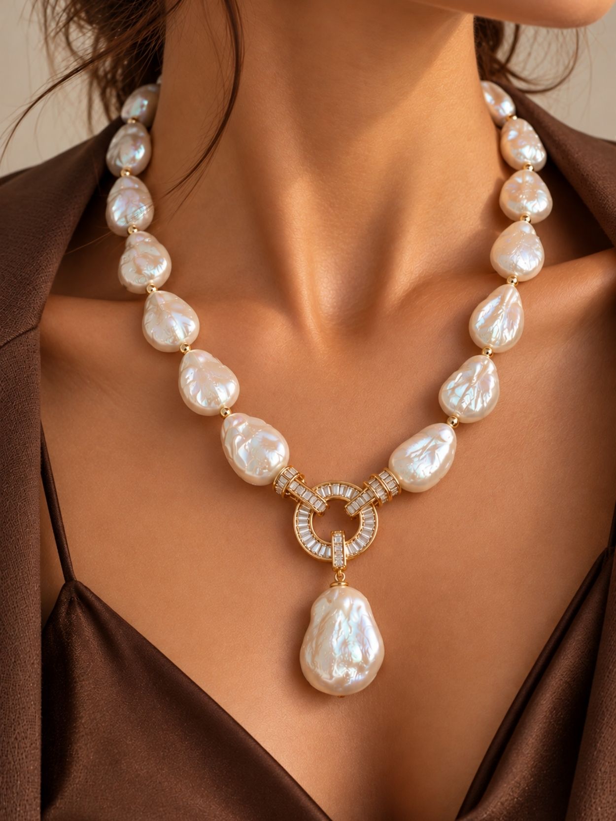 Baroque Pearl Necklace with Irregular Pendant SK63134