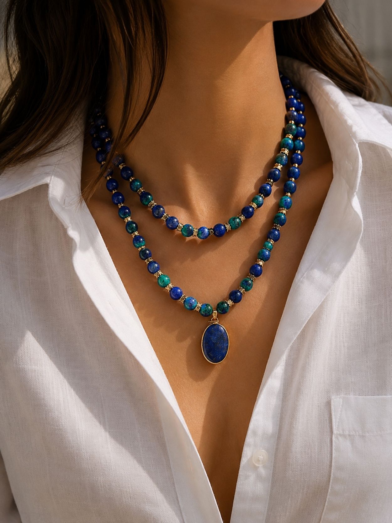 Lapis Lazuli Double Layer Necklace Set SK62785
