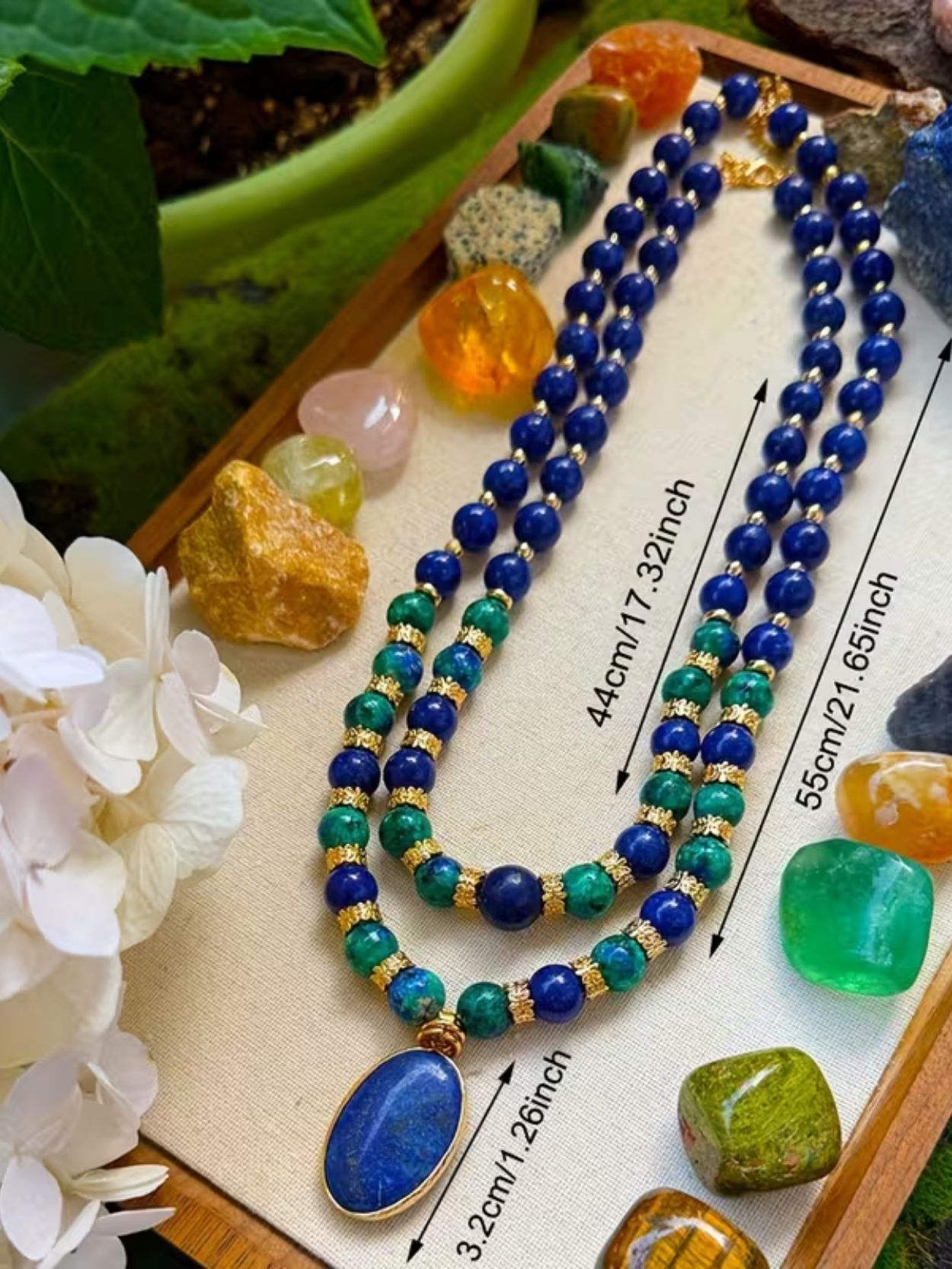 Lapis Lazuli Double Layer Necklace Set SK62785 - Image 5
